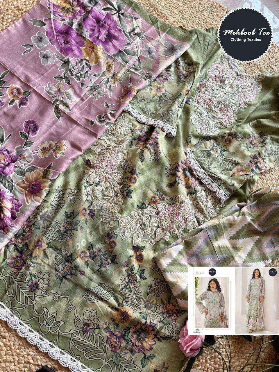 MEHBOOB TEX DESIGN NO - 1522-1524-1526 PURE COTTON PRINT EMBROIDERED SELF WORK PAKISTANI DRESS MATERIAL WHOLESALE PRICE ( 3 PCS CATALOG )