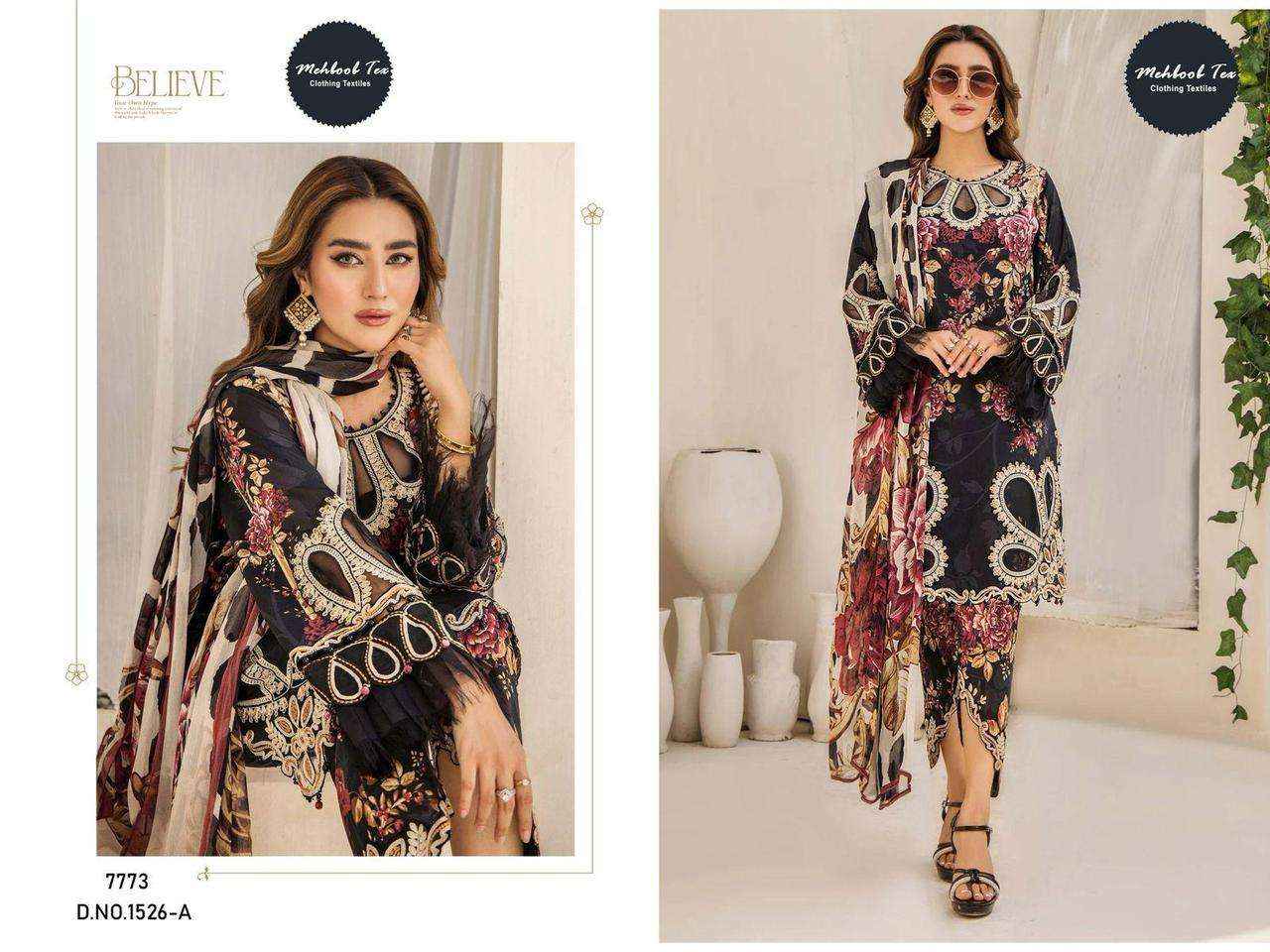 MEHBOOB TEX DESIGN NO - 1522-1524-1526 PURE COTTON PRINT EMBROIDERED SELF WORK PAKISTANI DRESS MATERIAL WHOLESALE PRICE ( 3 PCS CATALOG )