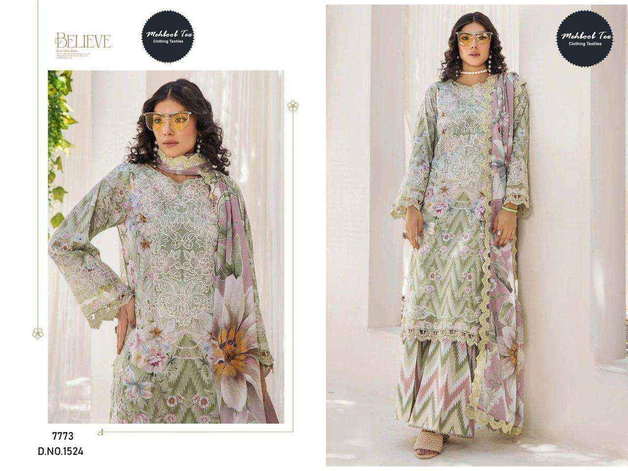 MEHBOOB TEX DESIGN NO - 1522-1524-1526 PURE COTTON PRINT EMBROIDERED SELF WORK PAKISTANI DRESS MATERIAL WHOLESALE PRICE ( 3 PCS CATALOG )