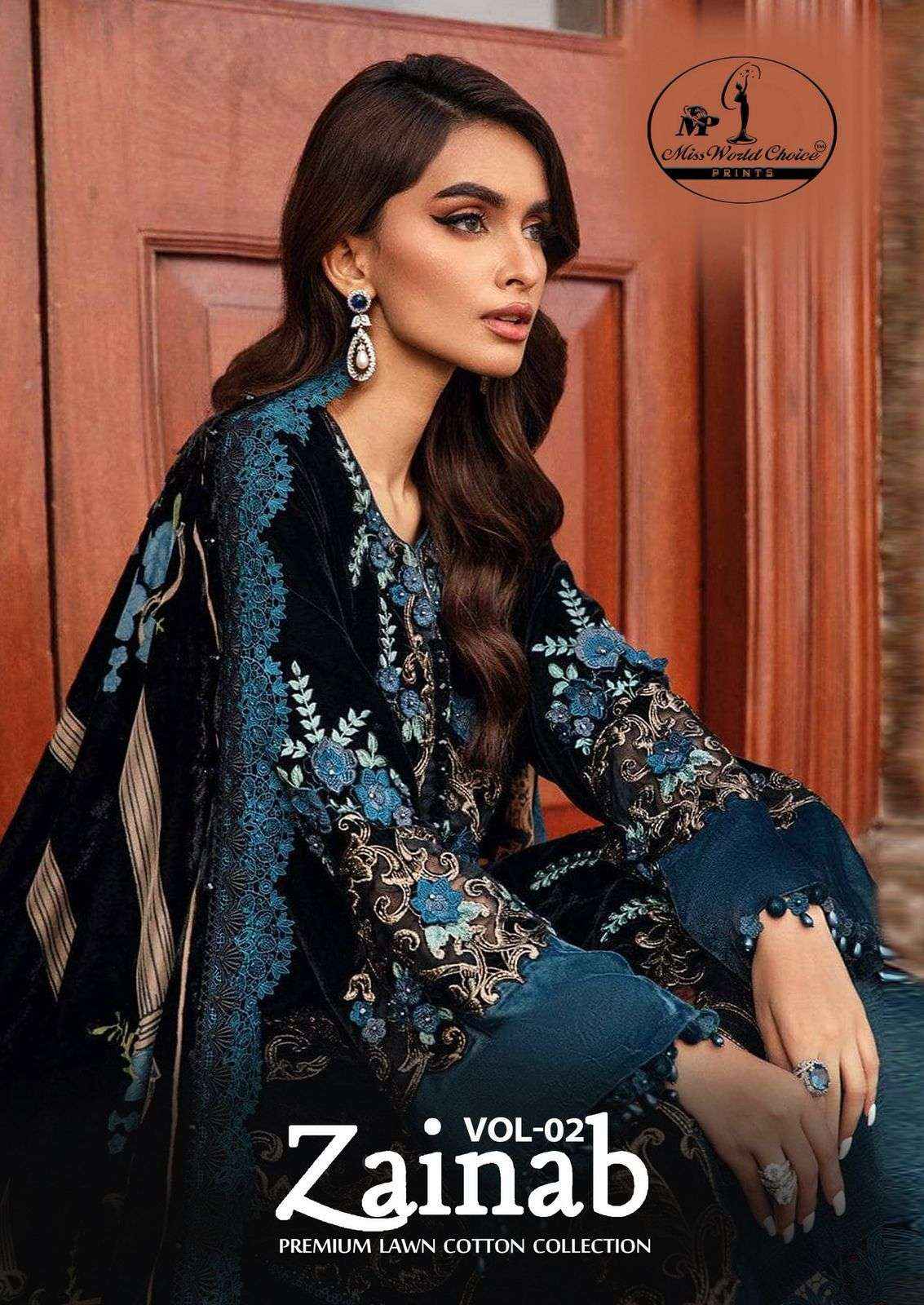 MISS WORLD CHOICE ZAINAB VOL 2 LAWN COTTON DRESS MATERIAL ( 6 PCS CATALOGUE )