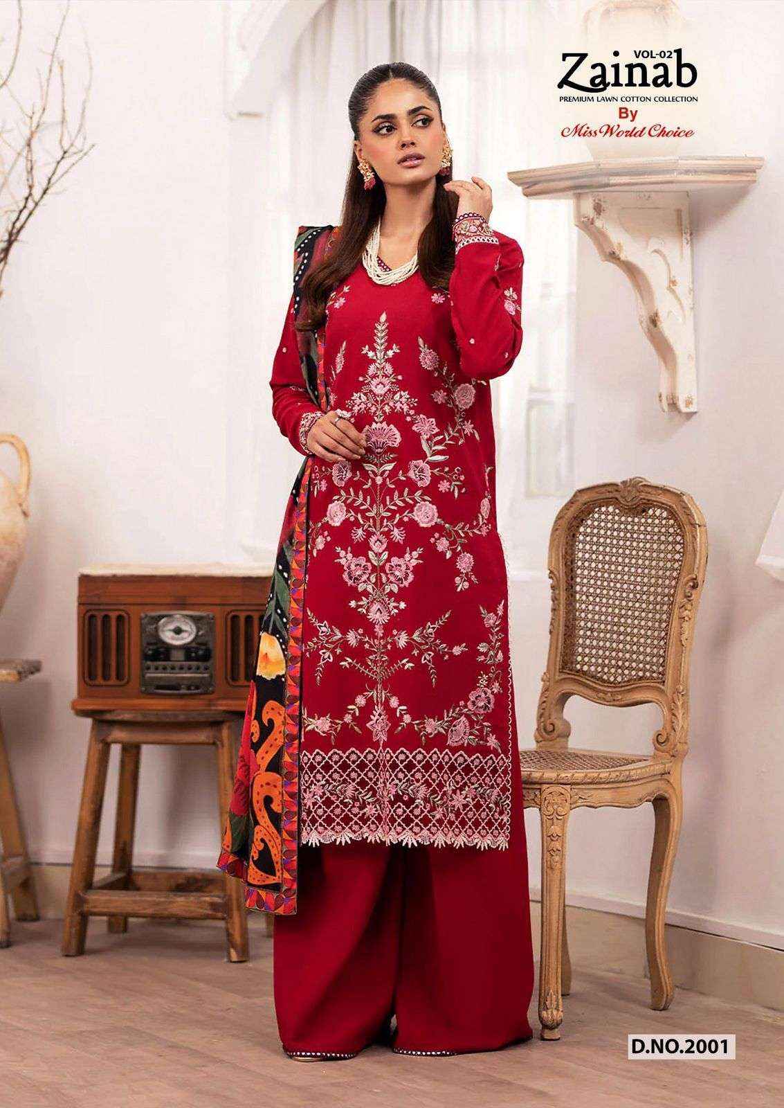 MISS WORLD CHOICE ZAINAB VOL 2 LAWN COTTON DRESS MATERIAL ( 6 PCS CATALOGUE )