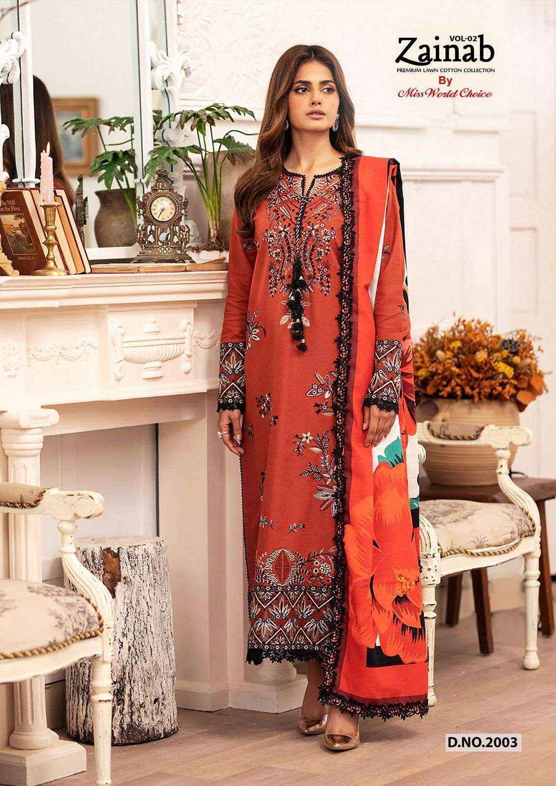 MISS WORLD CHOICE ZAINAB VOL 2 LAWN COTTON DRESS MATERIAL ( 6 PCS CATALOGUE )