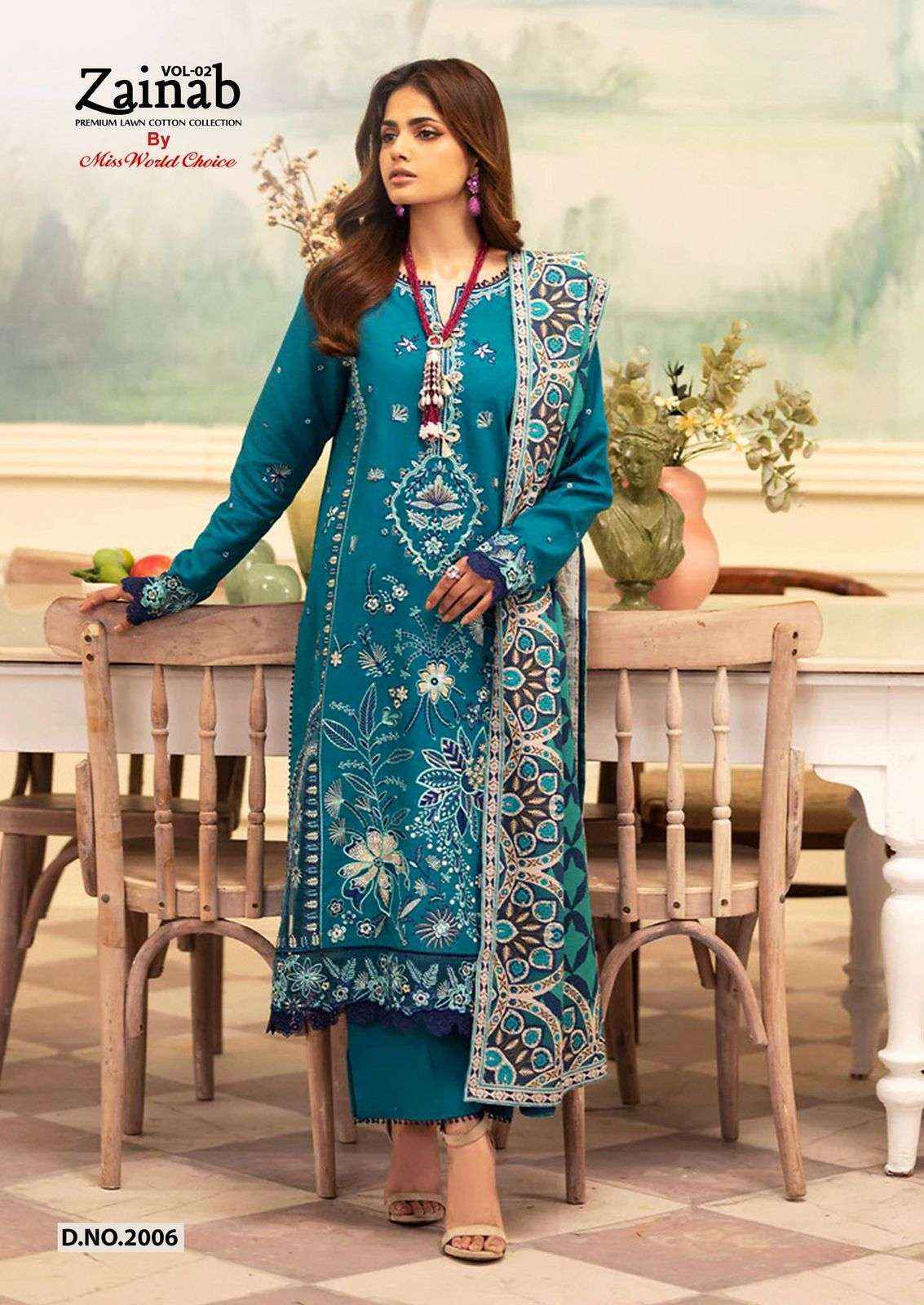 MISS WORLD CHOICE ZAINAB VOL 2 LAWN COTTON DRESS MATERIAL ( 6 PCS CATALOGUE )