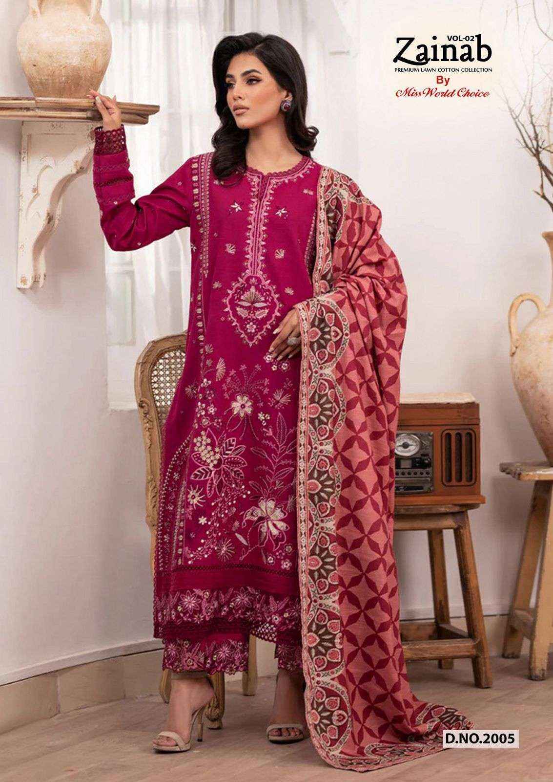 MISS WORLD CHOICE ZAINAB VOL 2 LAWN COTTON DRESS MATERIAL ( 6 PCS CATALOGUE )