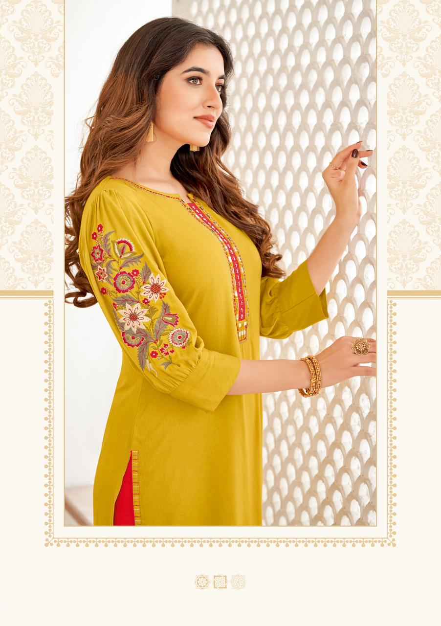 Mittoo Fashion Kaamiya Wholesale Rayon Kurti ( 6 pcs Catalogue )