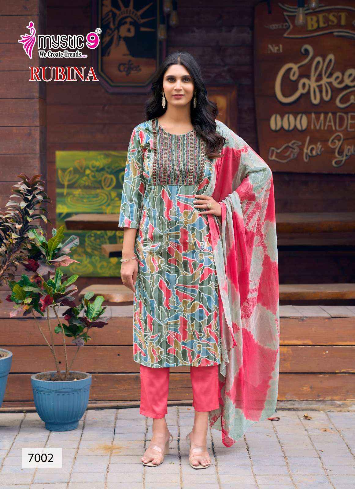 MYSTIC 9 RUBINA VOL 7 RAYON PRINT FANCY WORK KURTI COMBO SET WHOLESALE PRICE ( 8 PCS CATALOG )