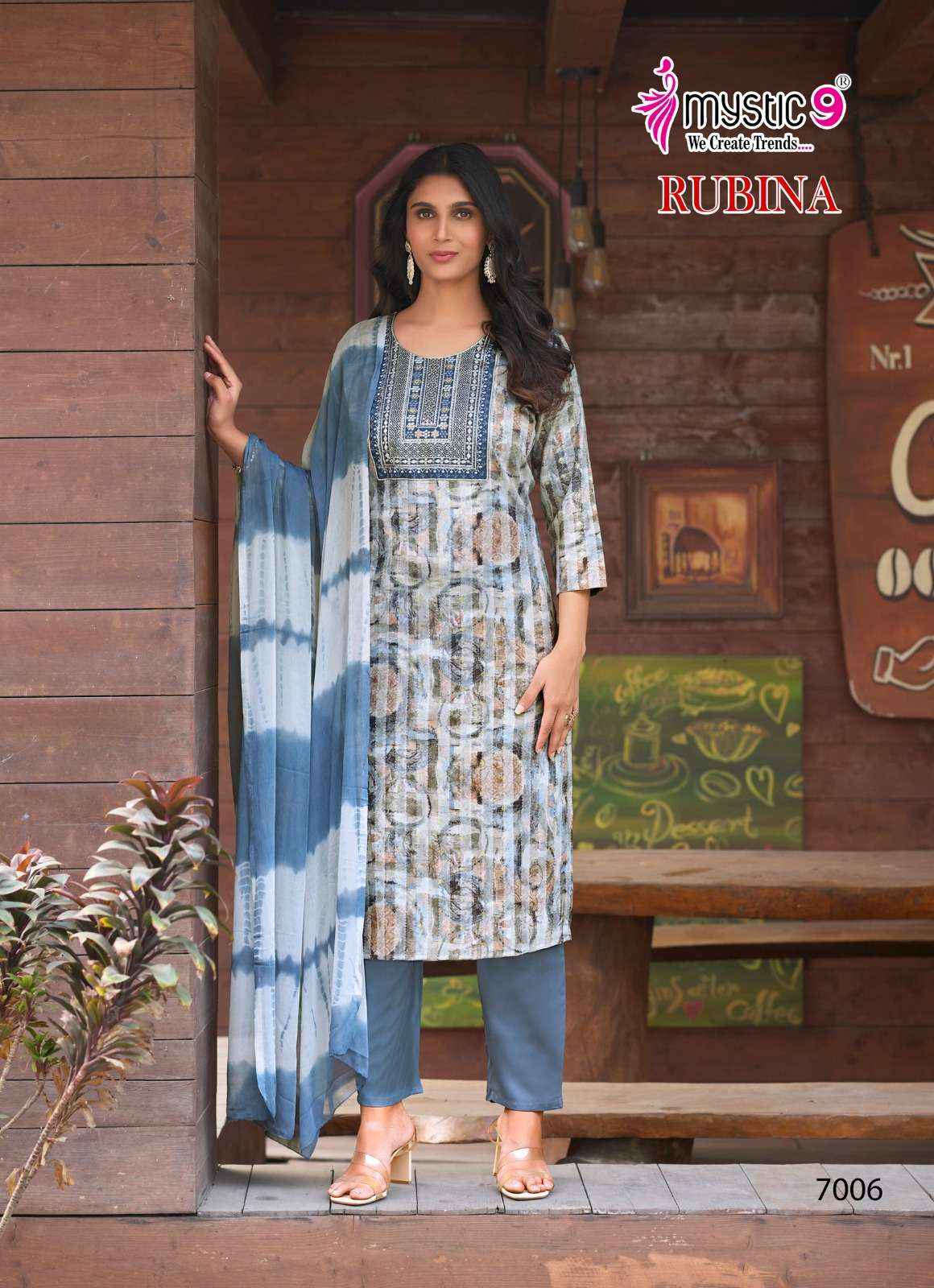 MYSTIC 9 RUBINA VOL 7 RAYON PRINT FANCY WORK KURTI COMBO SET WHOLESALE PRICE ( 8 PCS CATALOG )