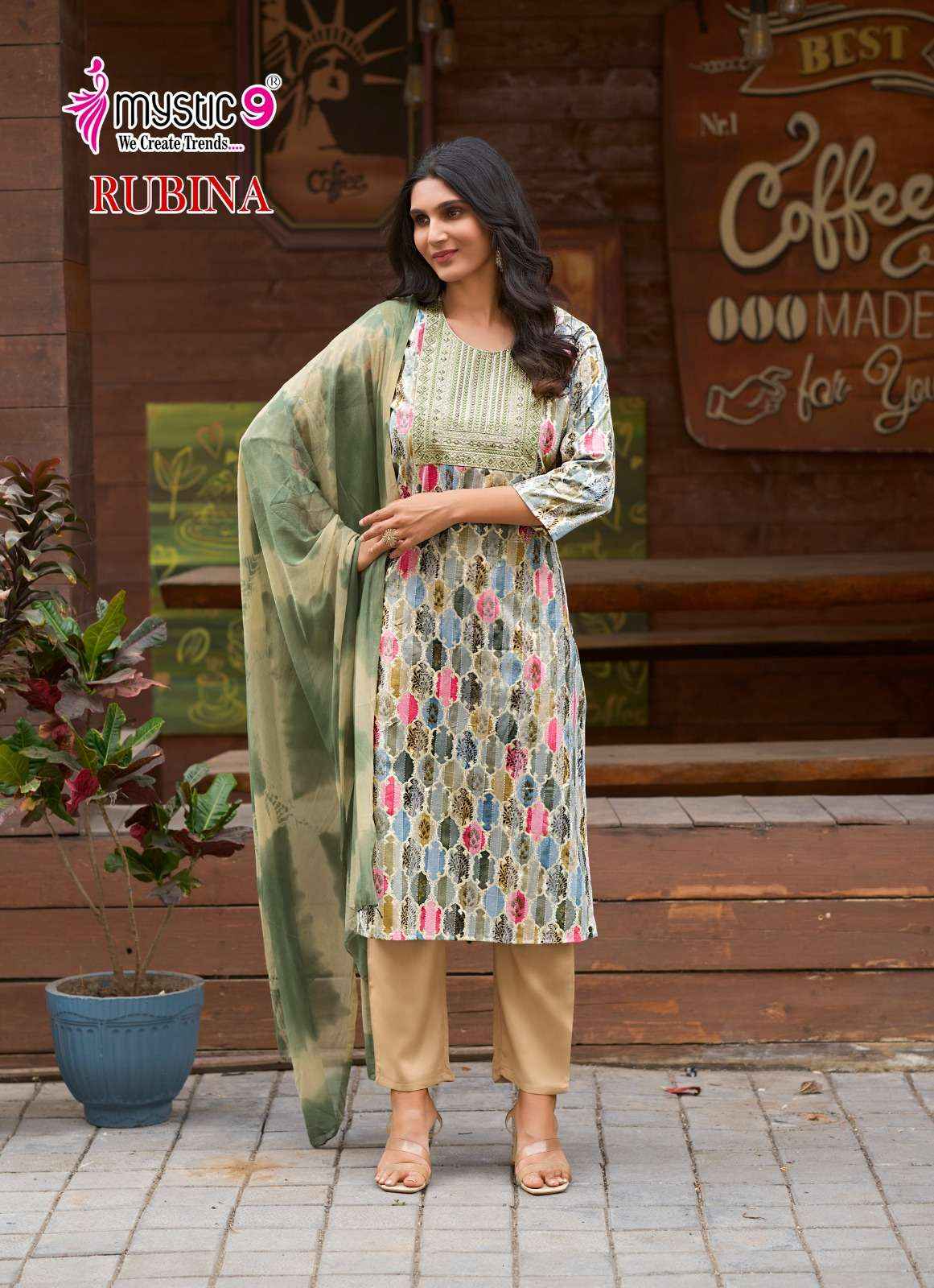 MYSTIC 9 RUBINA VOL 7 RAYON PRINT FANCY WORK KURTI COMBO SET WHOLESALE PRICE ( 8 PCS CATALOG )