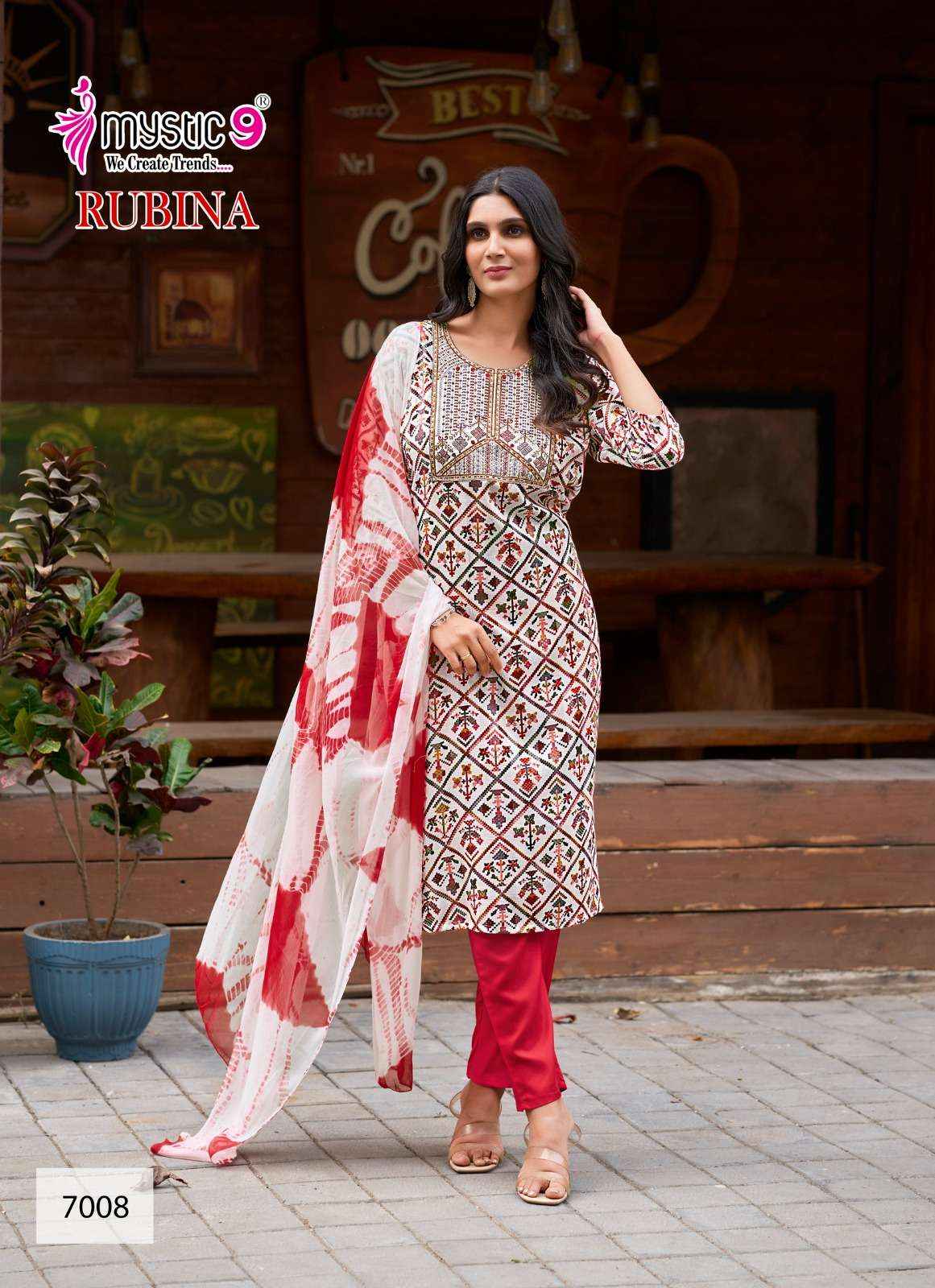 MYSTIC 9 RUBINA VOL 7 RAYON PRINT FANCY WORK KURTI COMBO SET WHOLESALE PRICE ( 8 PCS CATALOG )