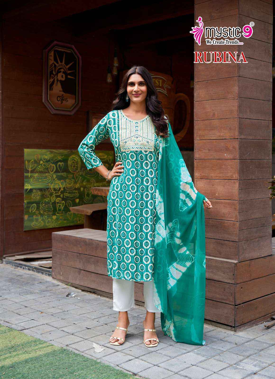 MYSTIC 9 RUBINA VOL 7 RAYON PRINT FANCY WORK KURTI COMBO SET WHOLESALE PRICE ( 8 PCS CATALOG )