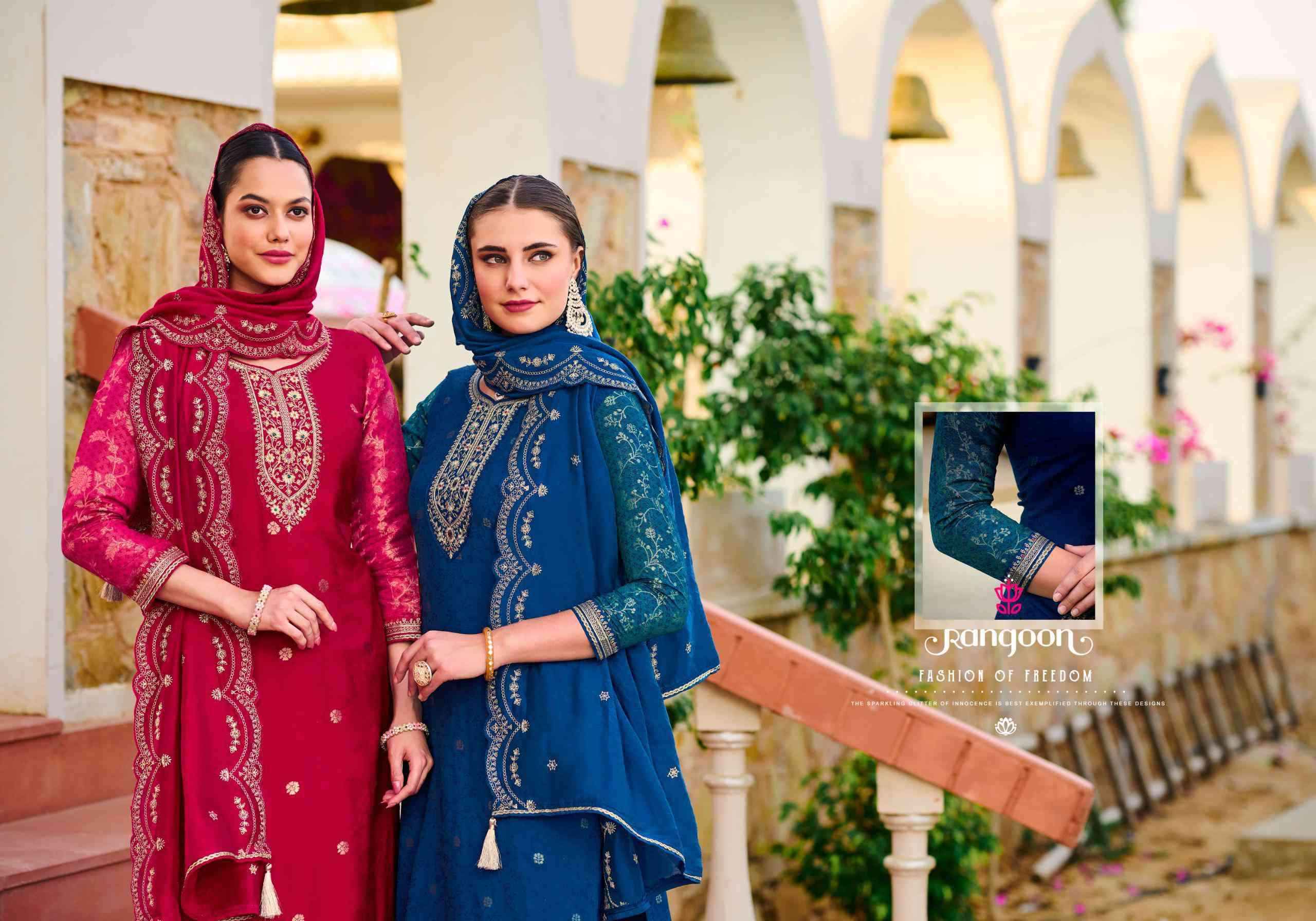 Rangoon Awaari Muslin Jacquard Designer Readymade Suits ( 4 Pcs Catalogue )