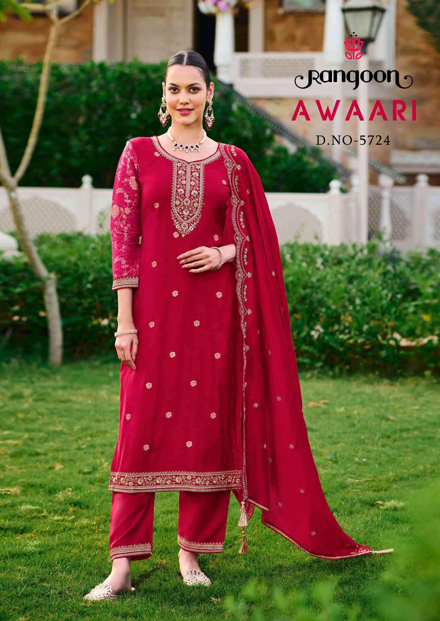 Rangoon Awaari Muslin Jacquard Designer Readymade Suits ( 4 Pcs Catalogue )