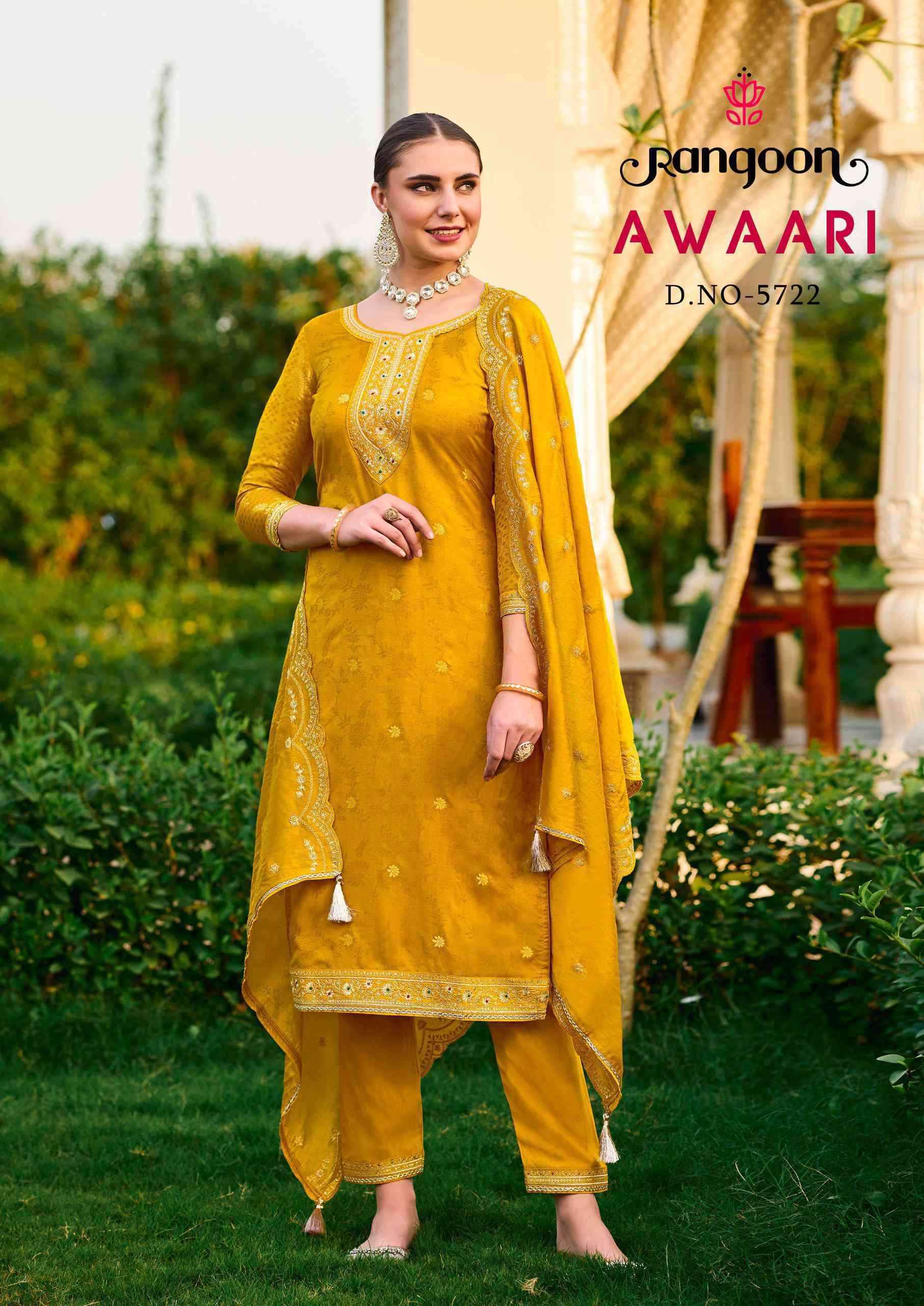 Rangoon Awaari Muslin Jacquard Designer Readymade Suits ( 4 Pcs Catalogue )