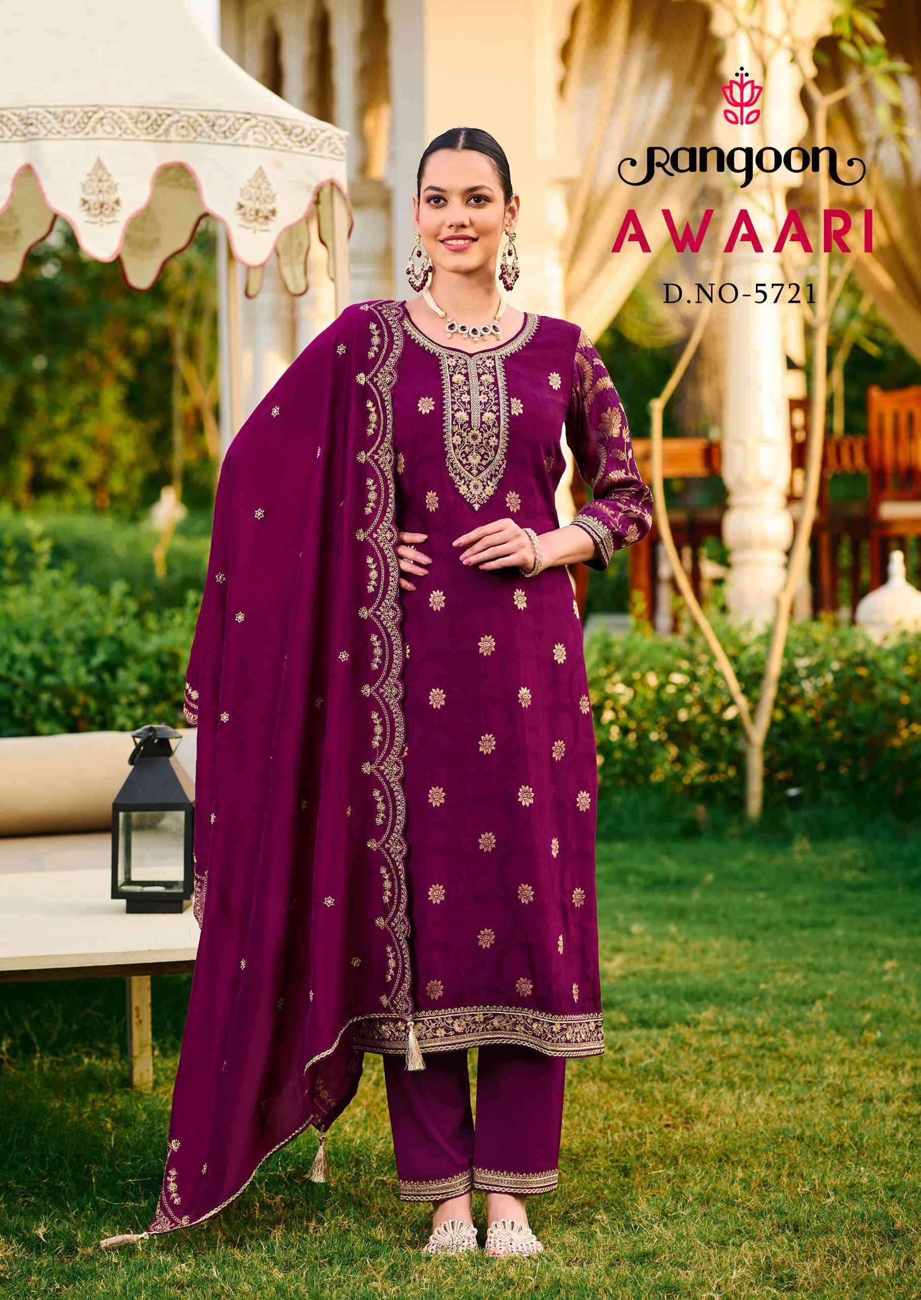 Rangoon Awaari Muslin Jacquard Designer Readymade Suits ( 4 Pcs Catalogue )
