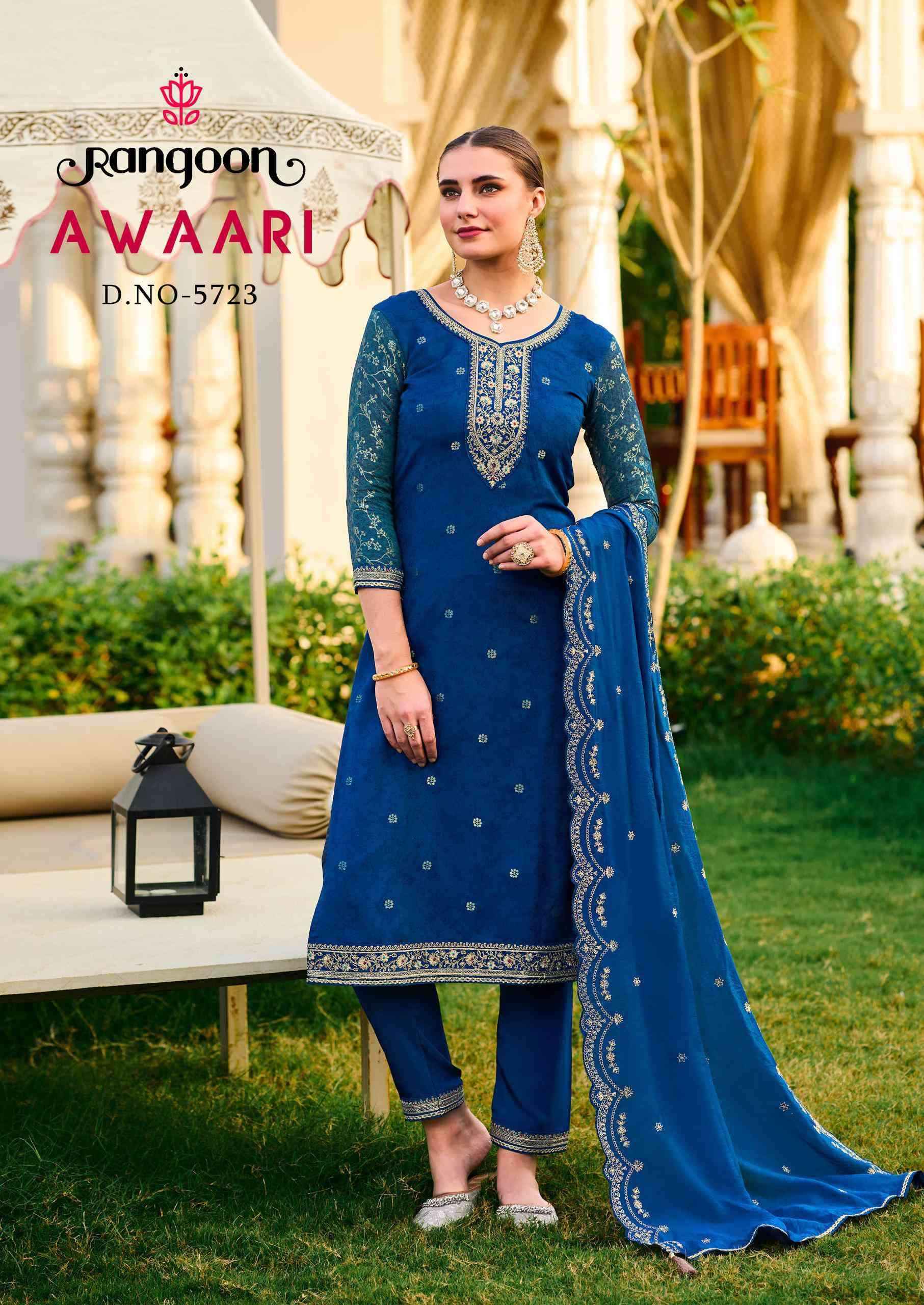 Rangoon Awaari Muslin Jacquard Designer Readymade Suits ( 4 Pcs Catalogue )
