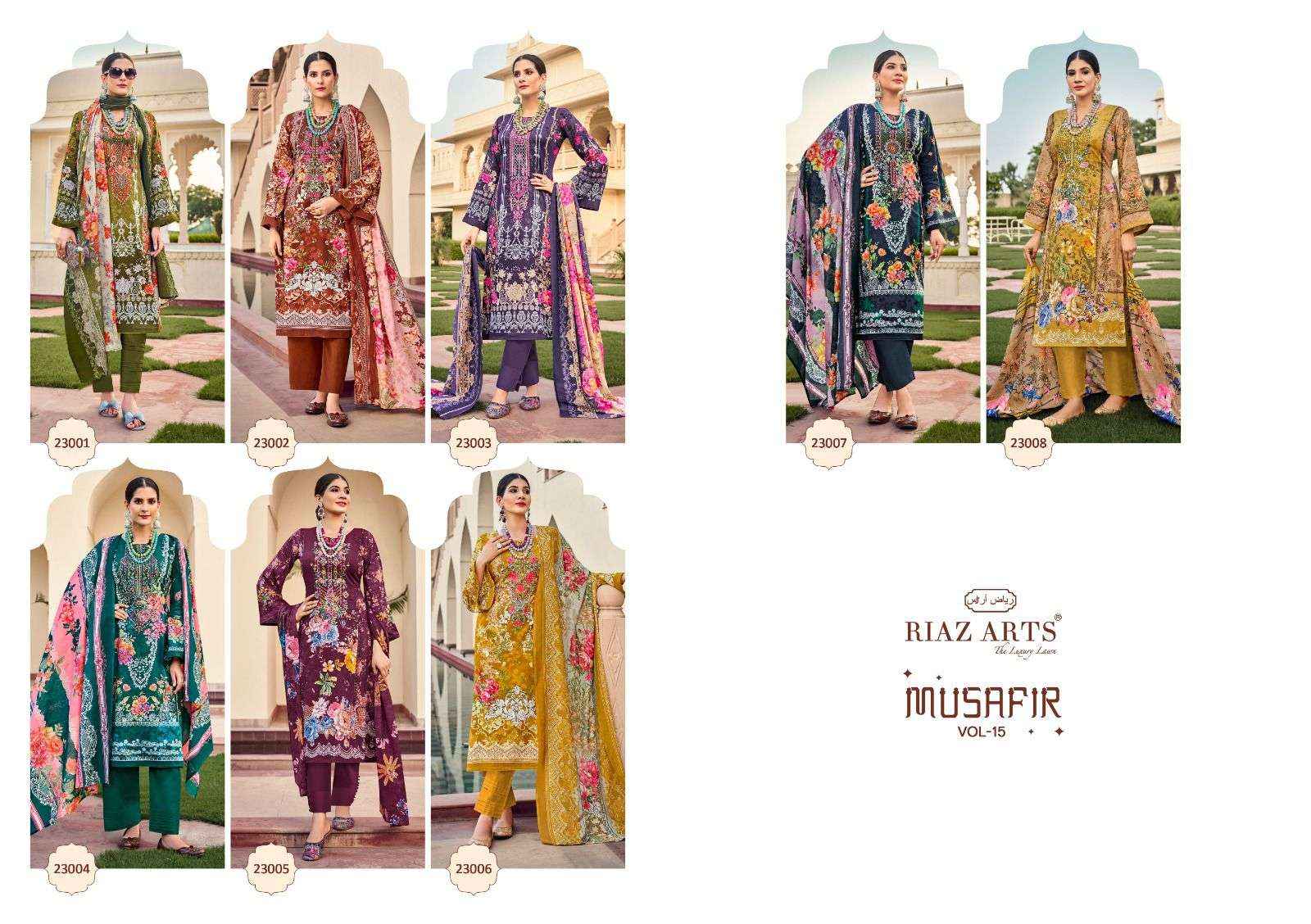 Riaz Arts Musafir Vol 15 Pakistani Karachi Lawn Dress Material ( 8 Pcs Catalogue )
