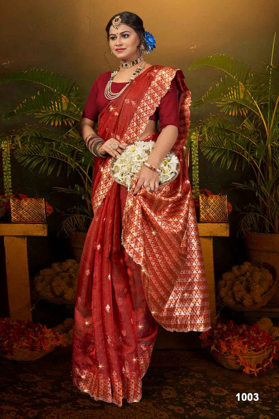 Saroj Gulaal Organza Swarovski Vol 3 Sarees Wholesale Price ( 6 Pcs Catalogue )