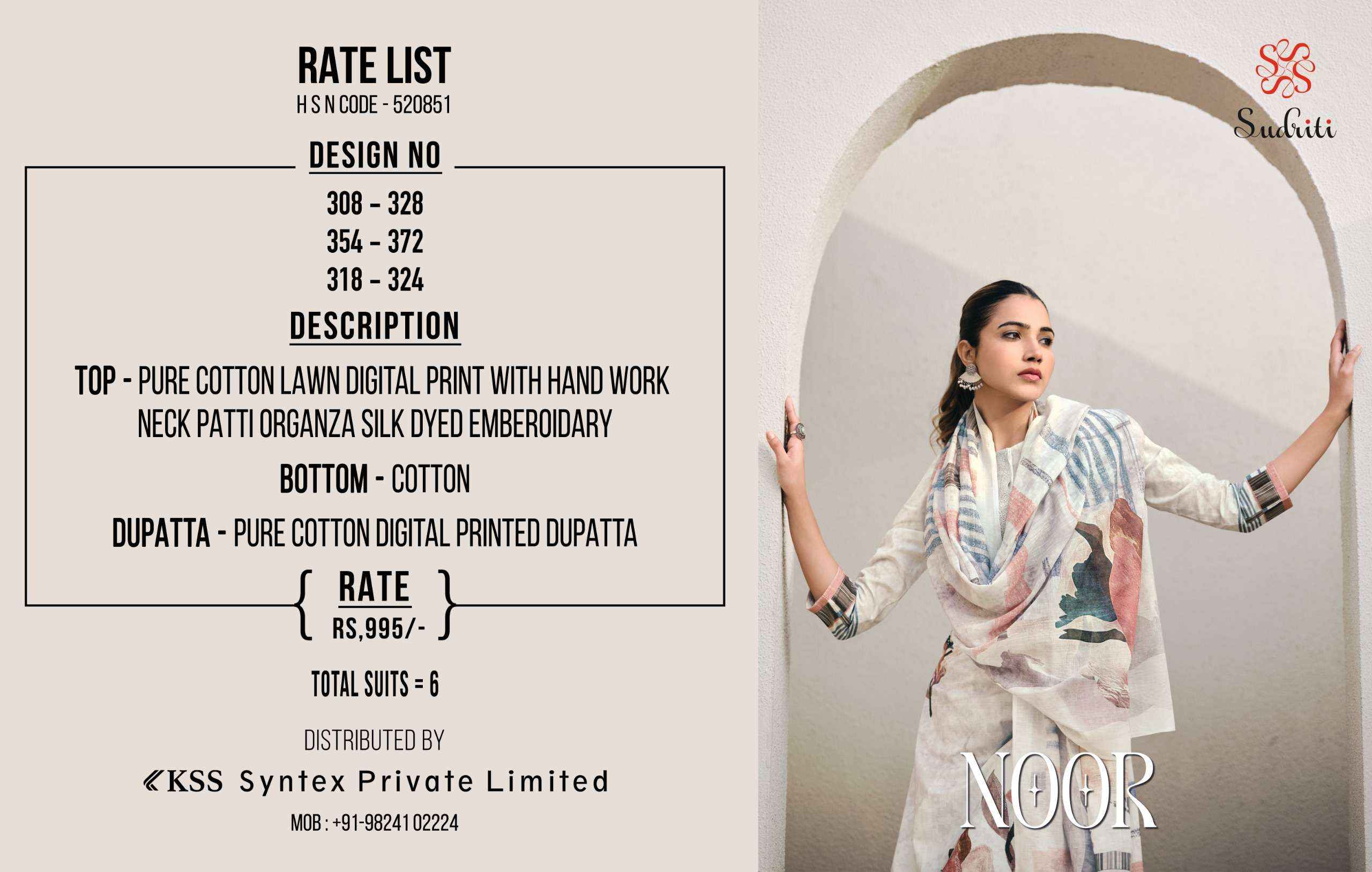 Sudriti Noor Fancy Handwork Pure Cotton Dress Material ( 6 Pcs Catalogue )