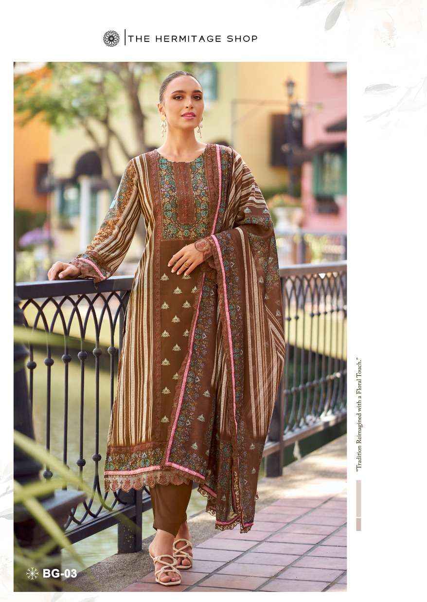 THE HERMITAGE SHOP BAGH EDITION 2 JAM SATIN DIGITAL PRINT WITH FANCY WORK DRESS MATERIAL WHOLESALE PRICE ( 6 PCS CATALOG )