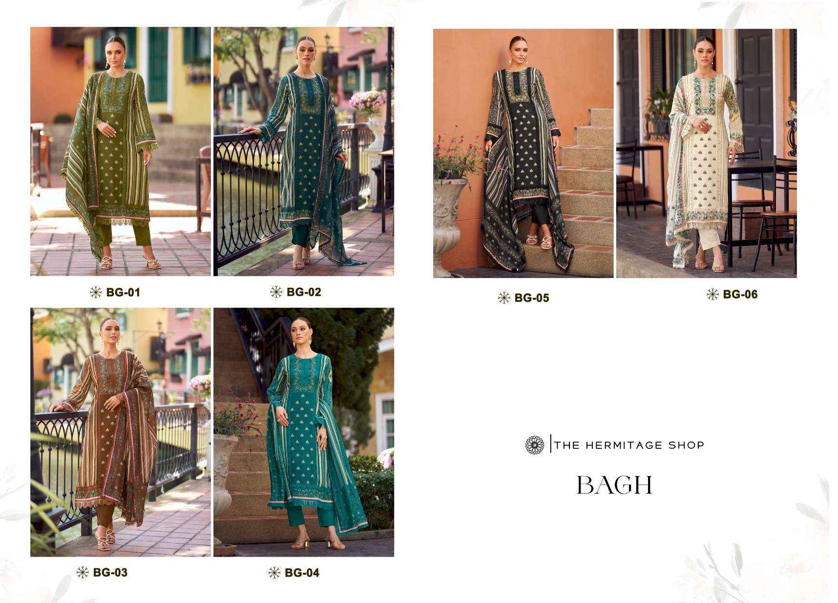 THE HERMITAGE SHOP BAGH EDITION 2 JAM SATIN DIGITAL PRINT WITH FANCY WORK DRESS MATERIAL WHOLESALE PRICE ( 6 PCS CATALOG )