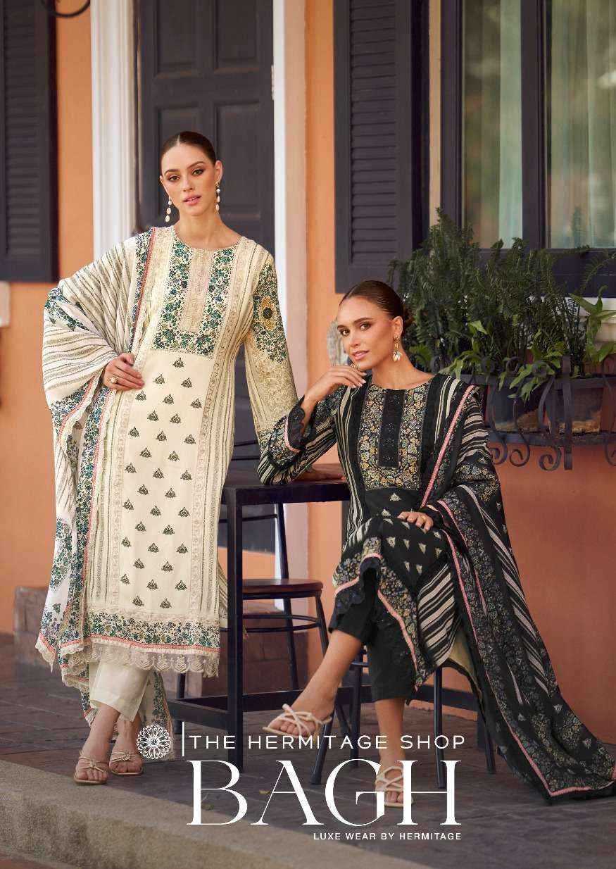 THE HERMITAGE SHOP BAGH EDITION 2 JAM SATIN DIGITAL PRINT WITH FANCY WORK DRESS MATERIAL WHOLESALE PRICE ( 6 PCS CATALOG )