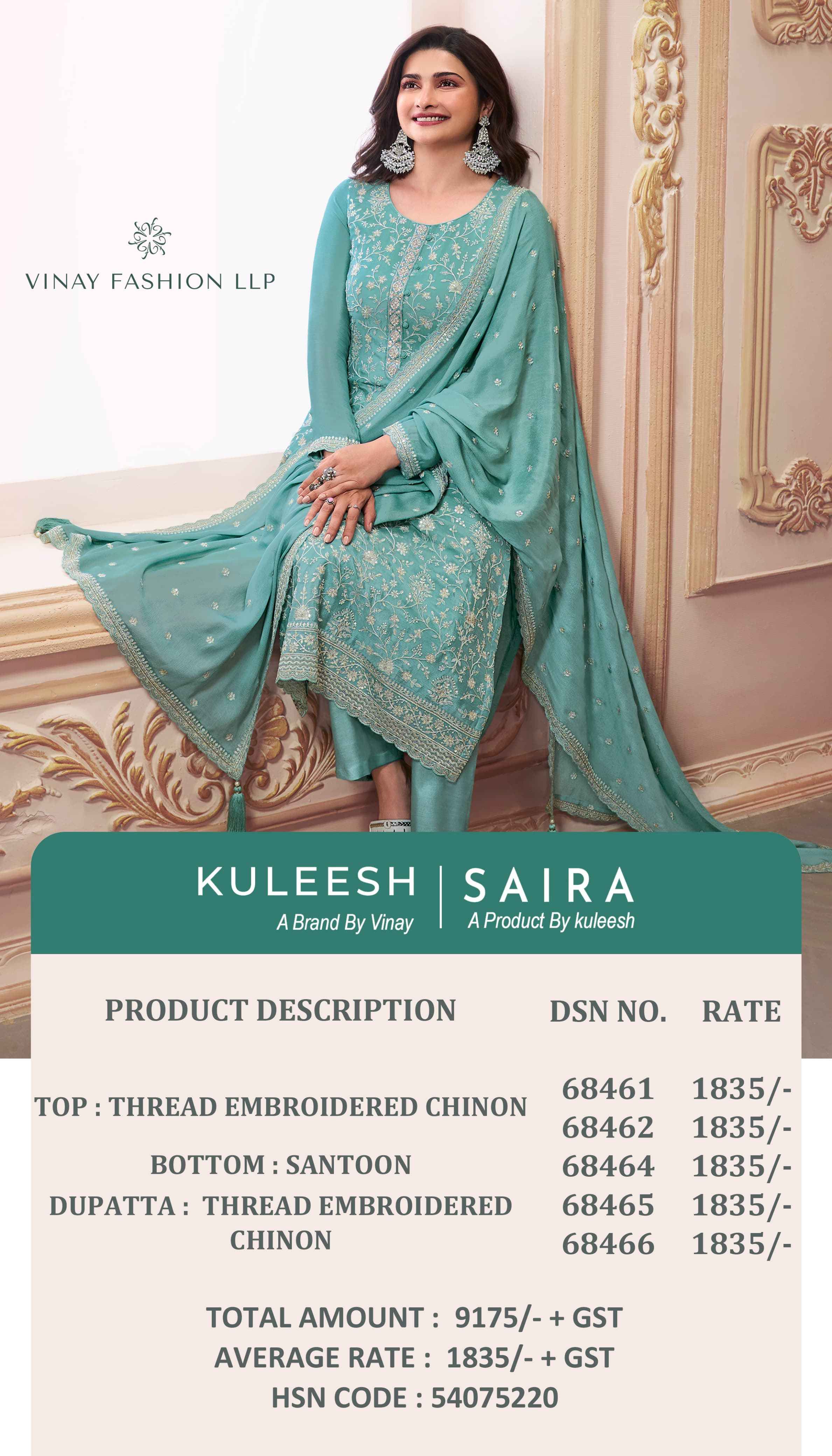 Vinay Fashion Kuleesh Saira Nx Chinon Embroidered Dress Material ( 5 Pcs Catalogue )