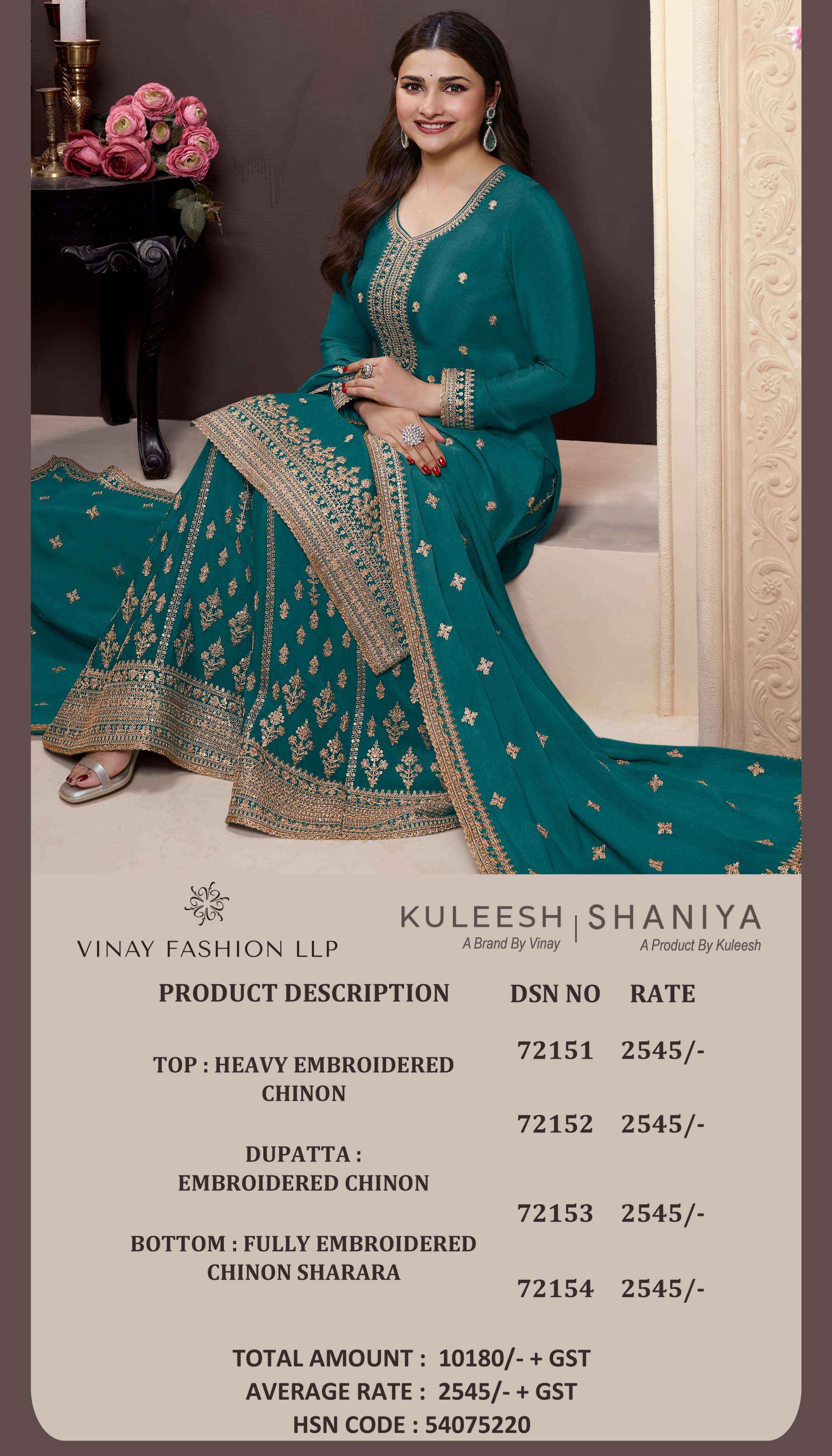 Vinay Kuleesh Shaniya Wholesale Chinon Salwar Kameez ( 4 pcs Catalogue )