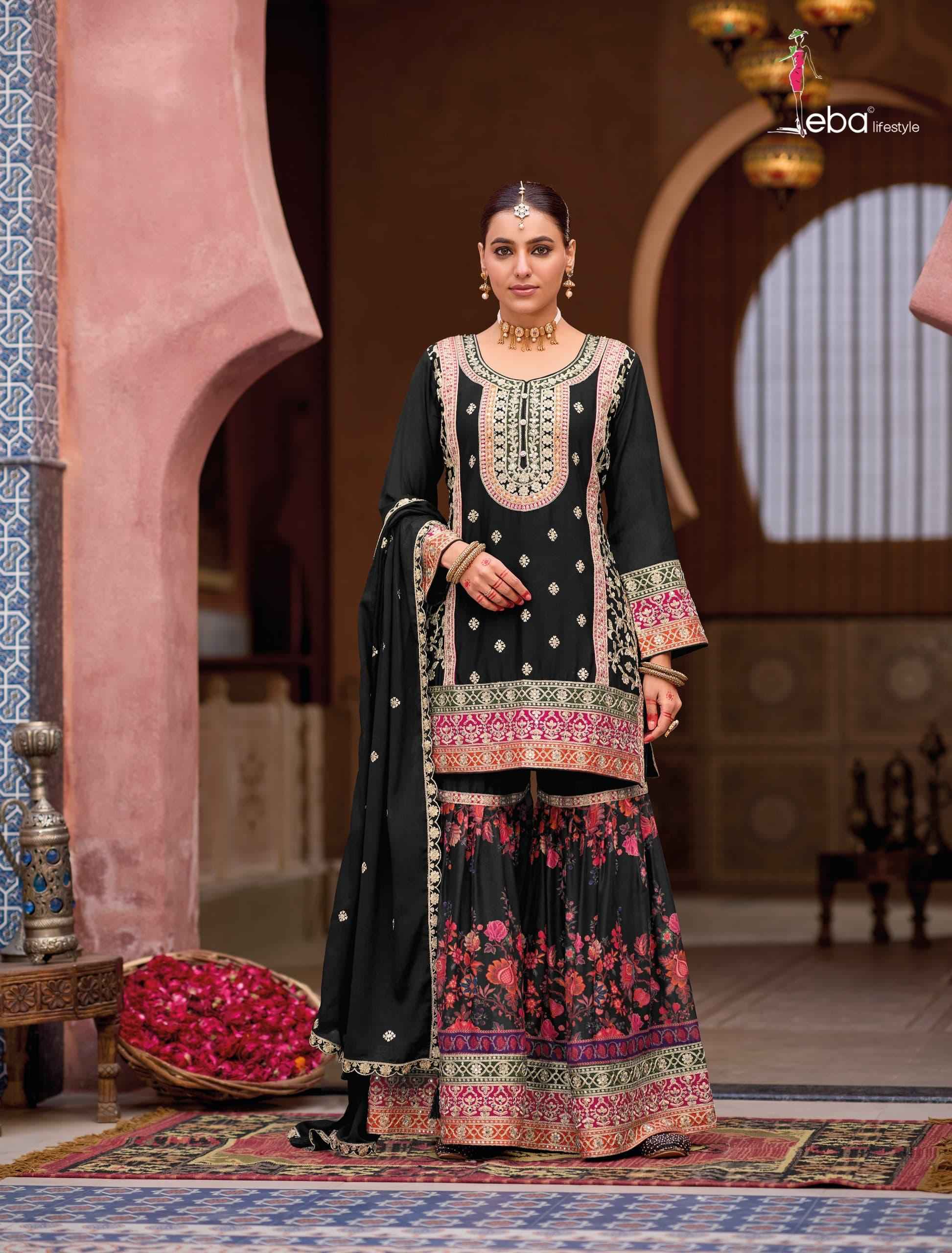 Eba Lifestyle Rang Black & White Readymade Chinon Suit Wholesale Price (2 pcs Catalogue)