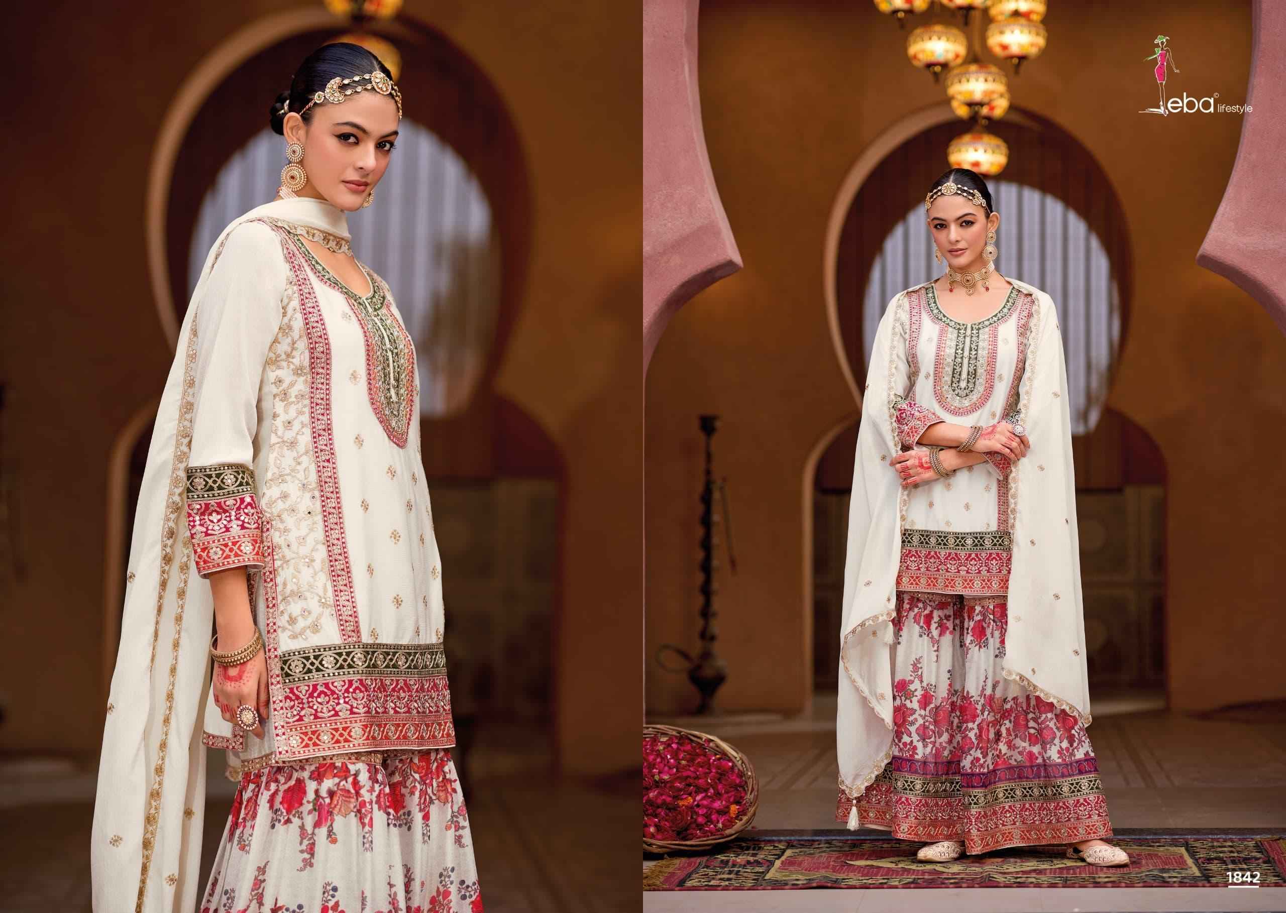 Eba Lifestyle Rang Black & White Readymade Chinon Suit Wholesale Price (2 pcs Catalogue)
