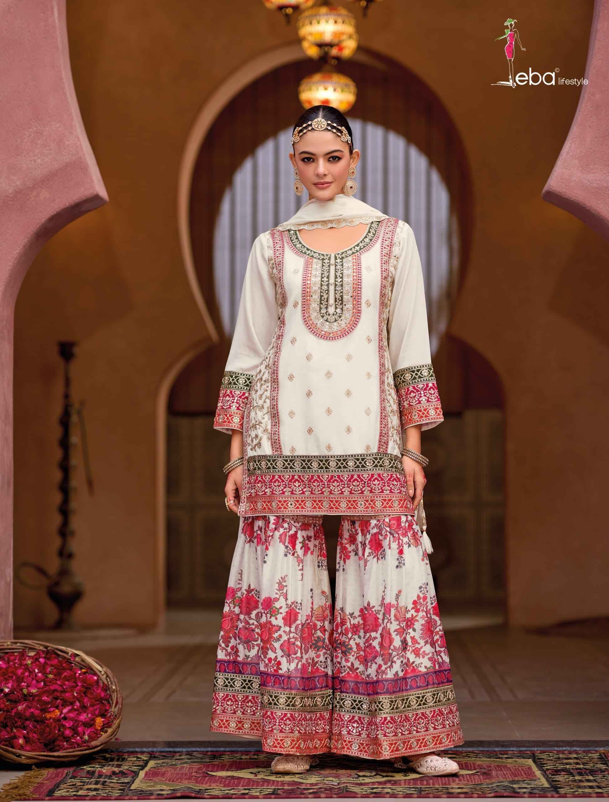 Eba Lifestyle Rang Black & White Readymade Chinon Suit Wholesale Price (2 pcs Catalogue)