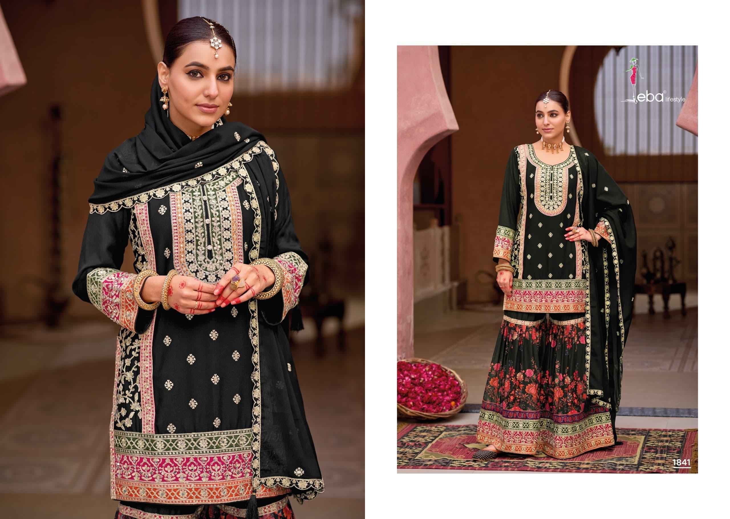 Eba Lifestyle Rang Black & White Readymade Chinon Suit Wholesale Price (2 pcs Catalogue)