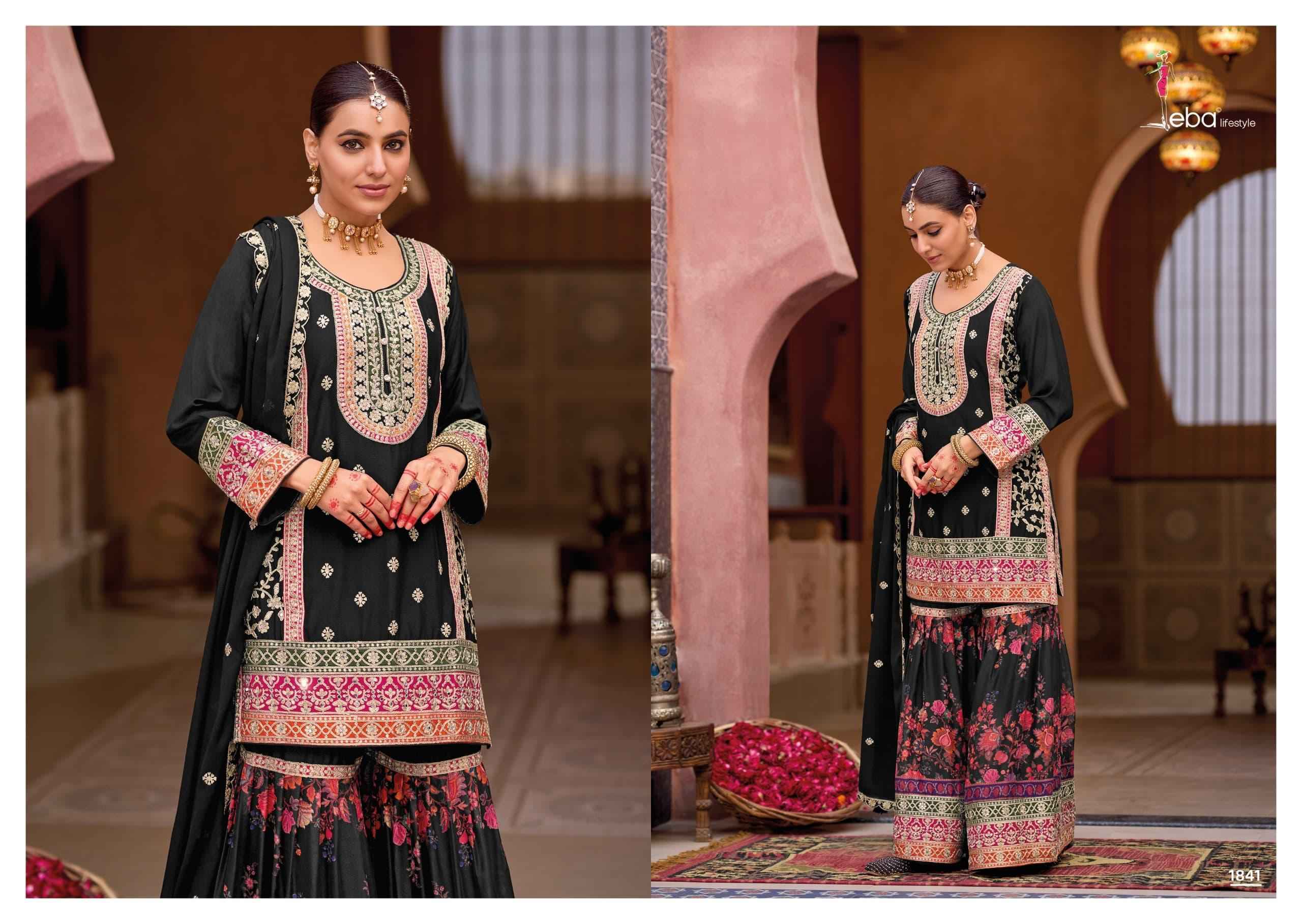 Eba Lifestyle Rang Black & White Readymade Chinon Suit Wholesale Price (2 pcs Catalogue)