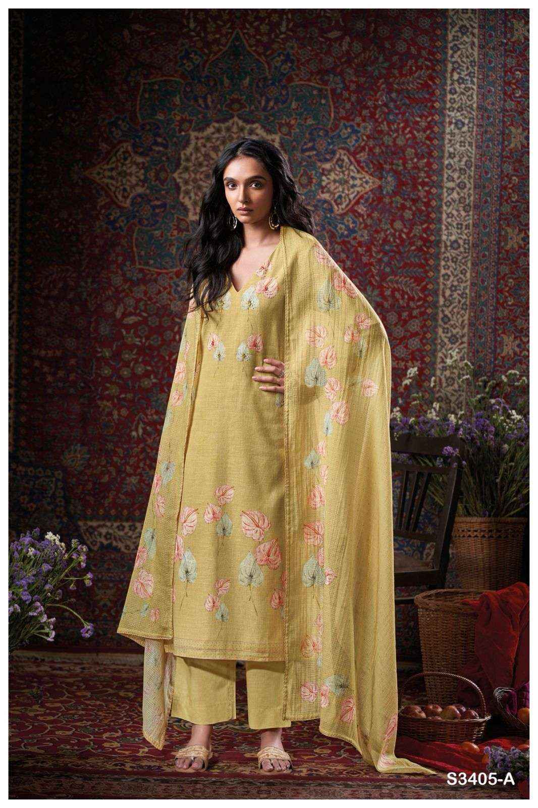 Ganga Fashion Cora 3405 Fancy Work Cotton Dress Wholesale Rate ( 4 Pcs Catalog )