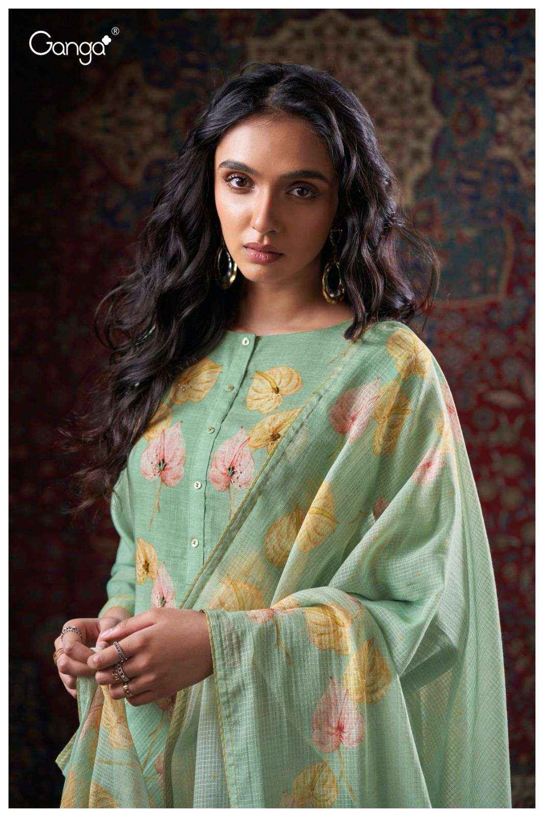 Ganga Fashion Cora 3405 Fancy Work Cotton Dress Wholesale Rate ( 4 Pcs Catalog )
