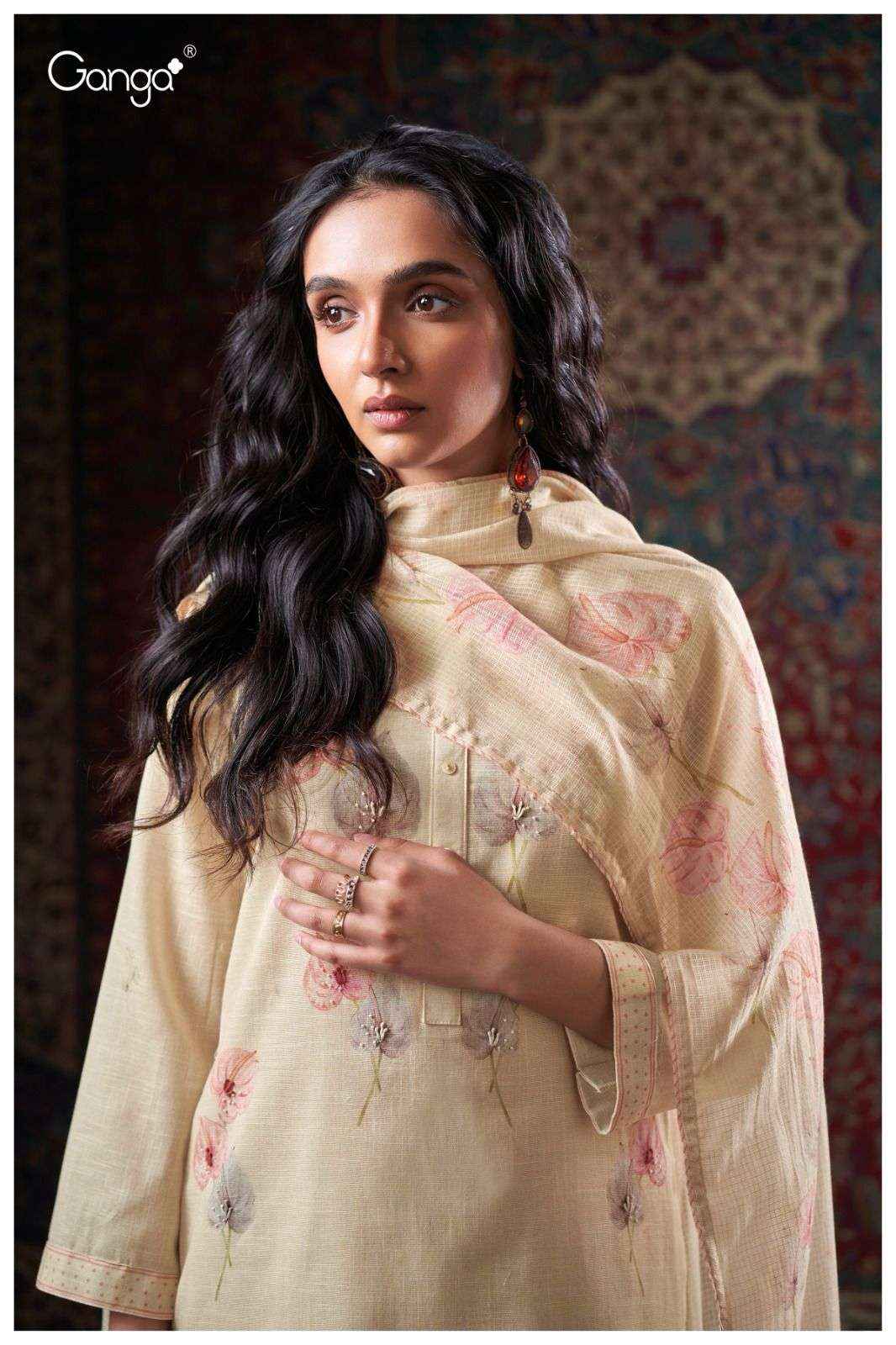 Ganga Fashion Cora 3405 Fancy Work Cotton Dress Wholesale Rate ( 4 Pcs Catalog )
