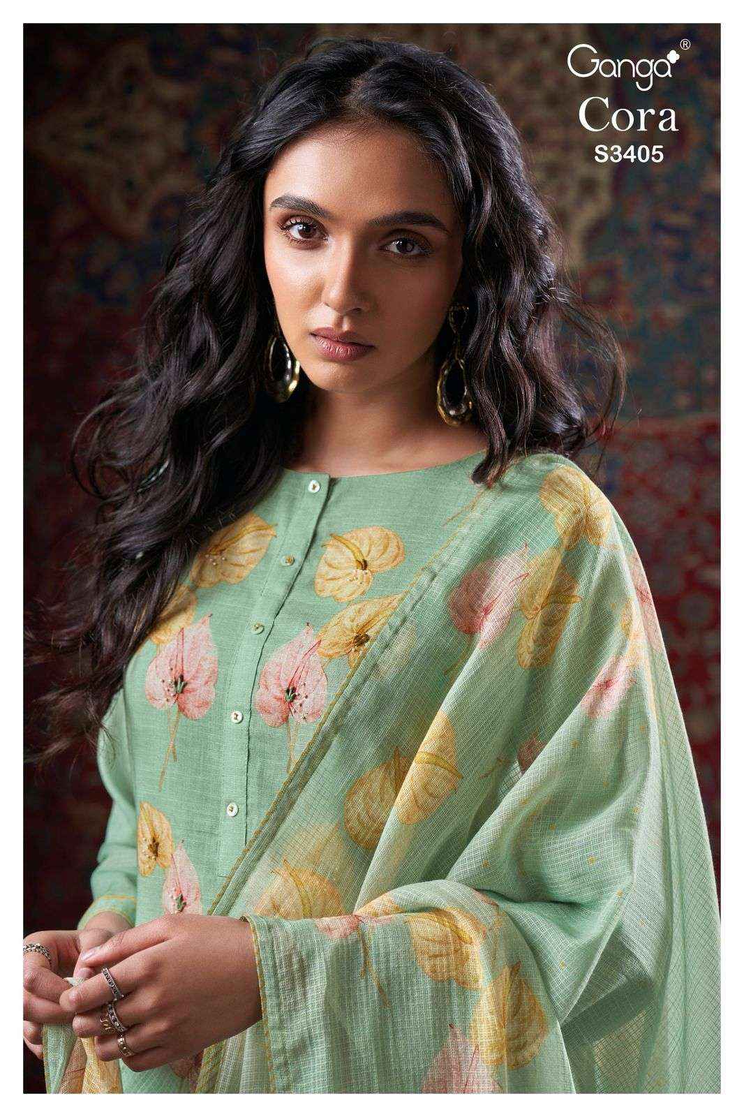 Ganga Fashion Cora 3405 Fancy Work Cotton Dress Wholesale Rate ( 4 Pcs Catalog )