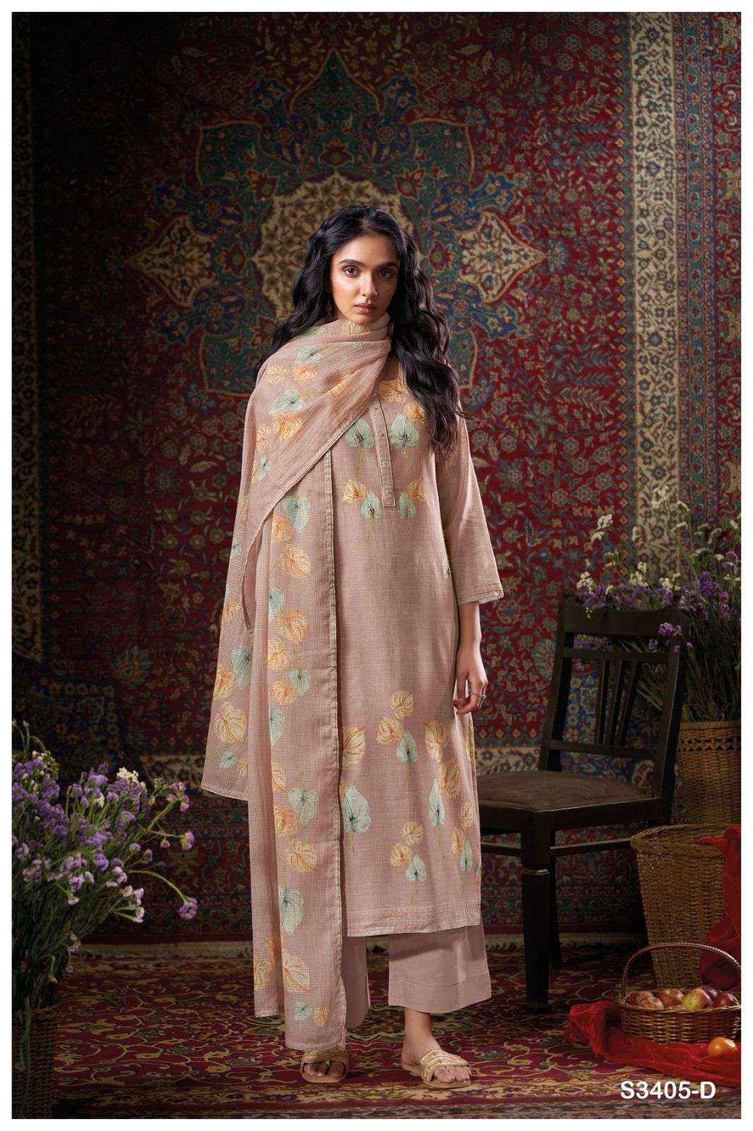 Ganga Fashion Cora 3405 Fancy Work Cotton Dress Wholesale Rate ( 4 Pcs Catalog )