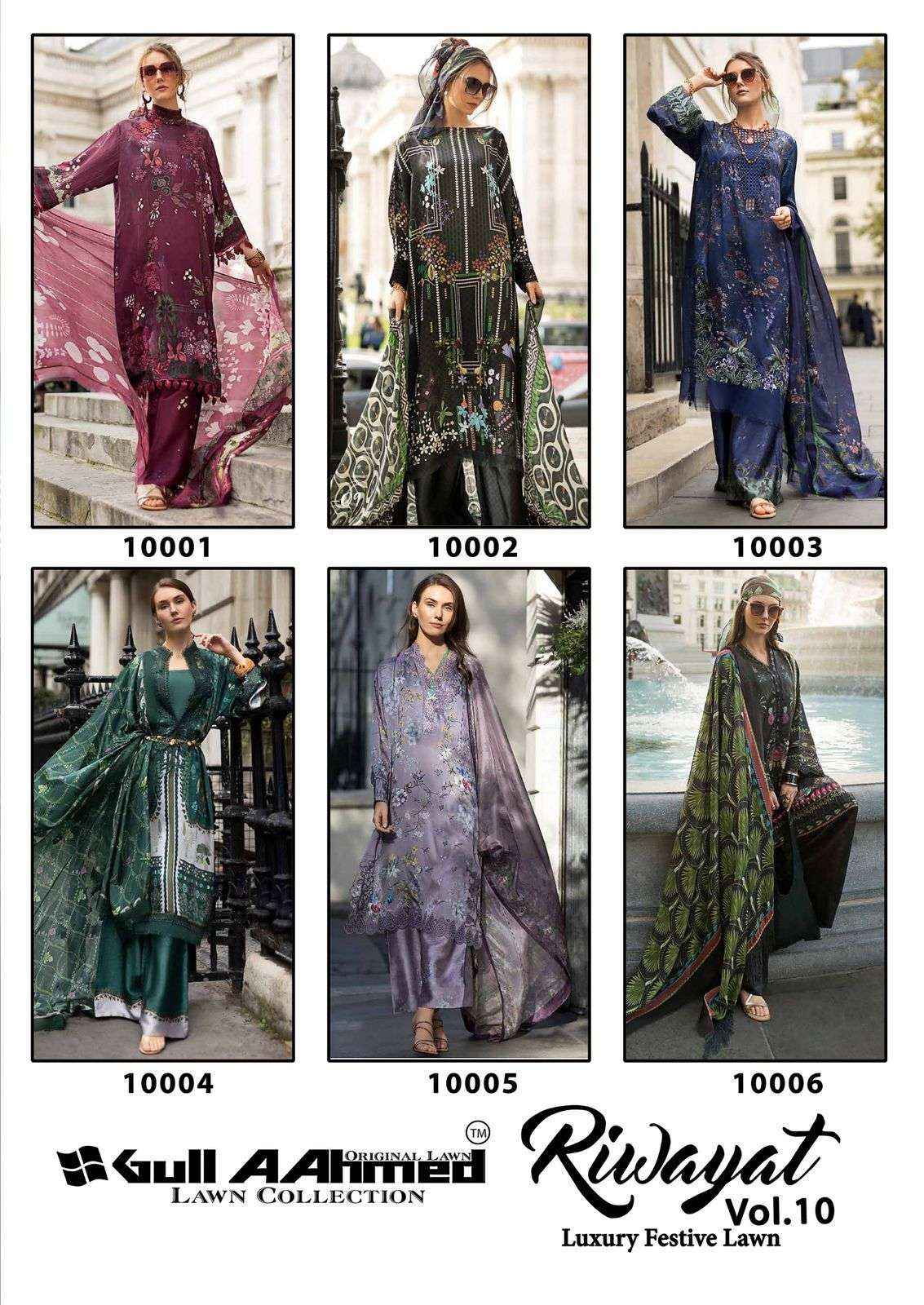 Gul Ahmed Riwayat Vol 10 Printed Pure Lawn Dress Material Wholesale Price ( 6 Pcs Catalog )