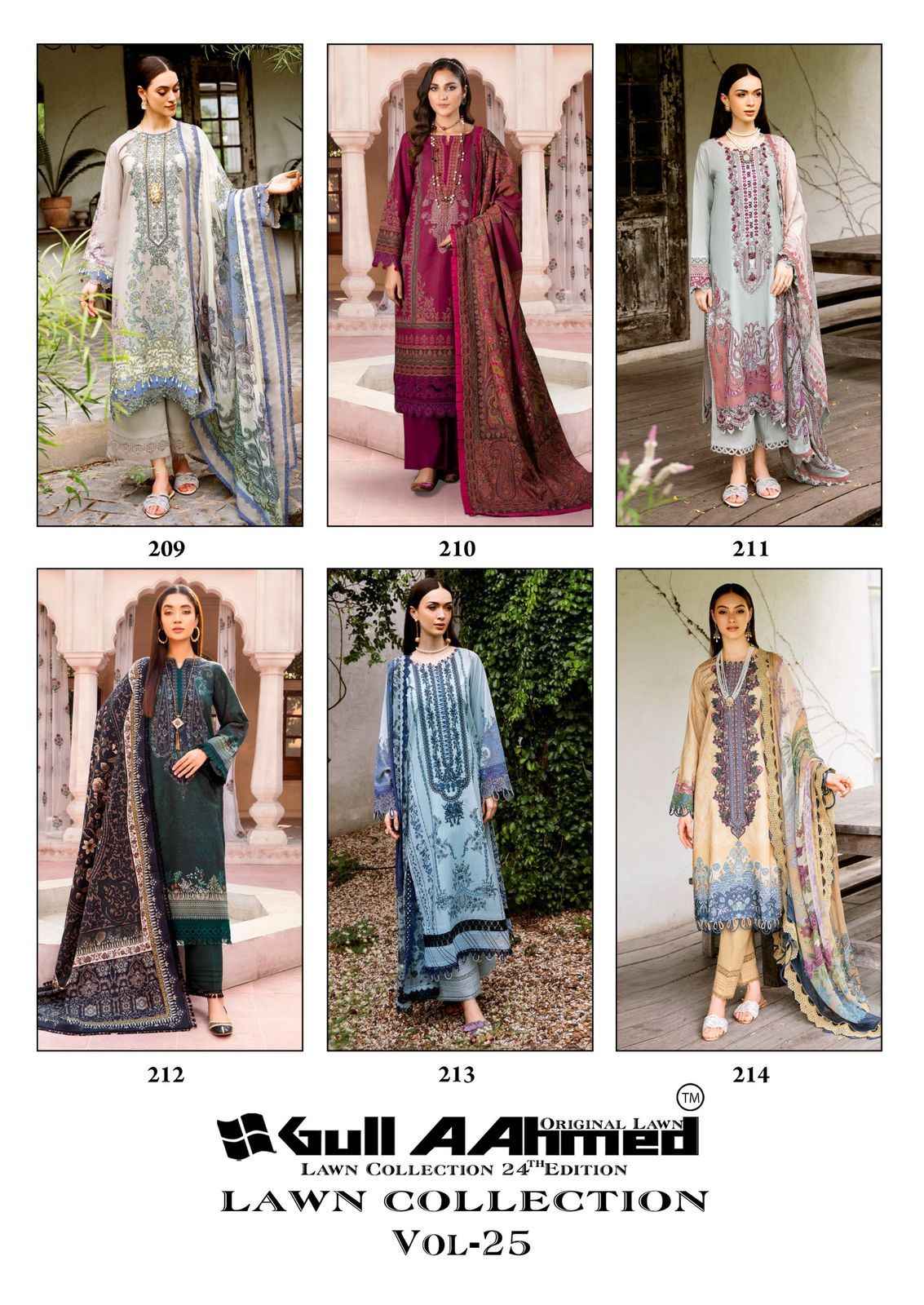 Gull A Ahmed Lawn Vol 25 Wholesale Lawn Cotton Dress Material ( 6 Pcs Catalogue )
