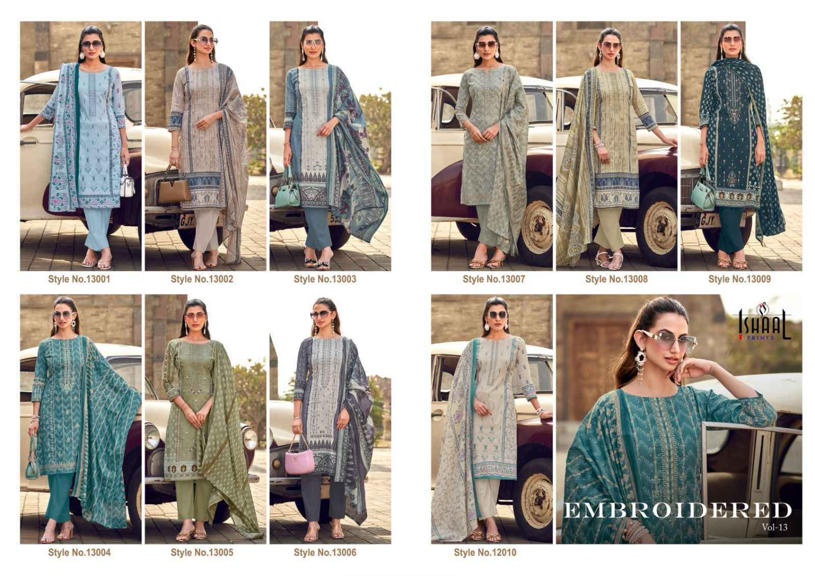 Ishaal Prints Embroidered Vol-13 Lawn Cotton Dress Material (10 pcs Catalogue)