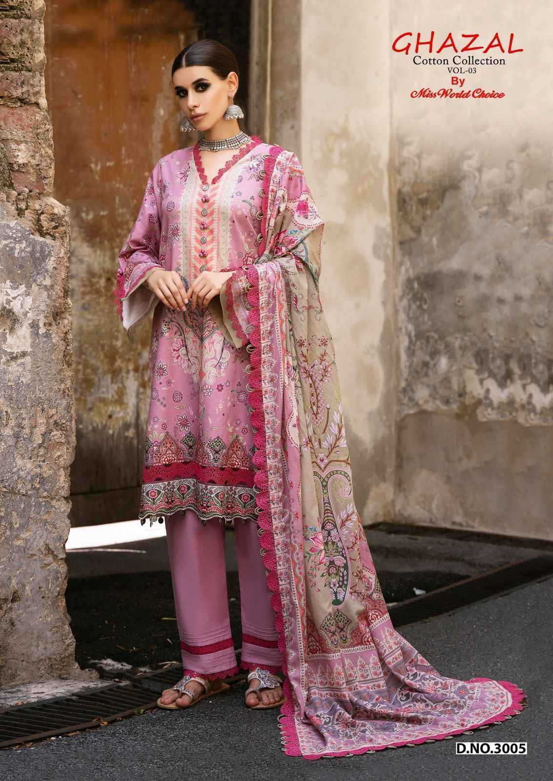 Miss World Choice Ghazal Vol 3 Cotton Pakistani Salwar Kameez ( 6 pcs Catalogue )