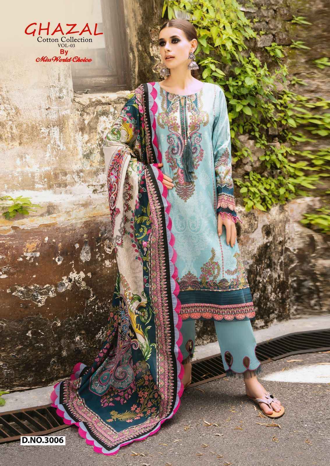 Miss World Choice Ghazal Vol 3 Cotton Pakistani Salwar Kameez ( 6 pcs Catalogue )