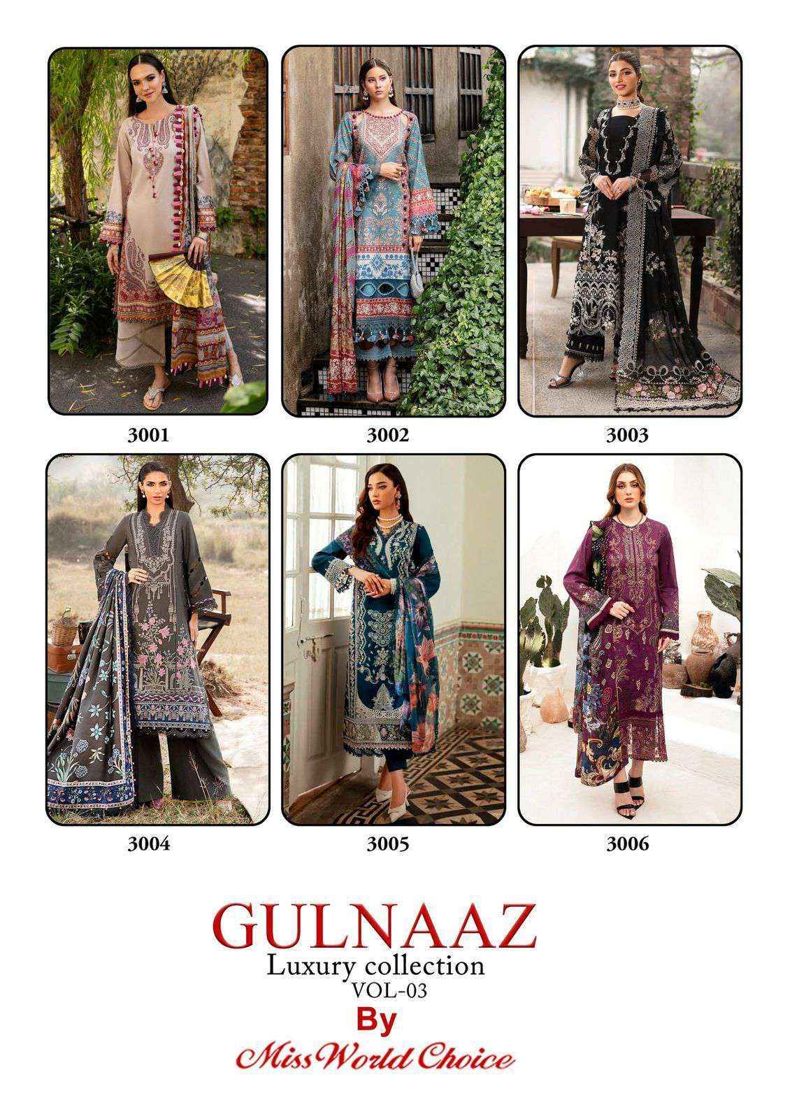 Miss World Choice Gulnaaz Vol 3 Printed Karachi Suit Summer Catalog Wholesale Price ( 6 Pcs Catalog )