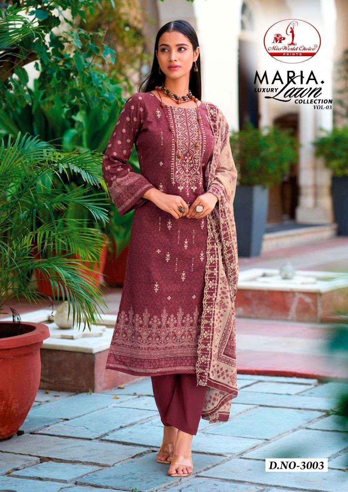 Miss World Choice Maria Lawn Vol 3 Wholesale - Pakistani Dress Material ( 6 Pcs Catalogue )
