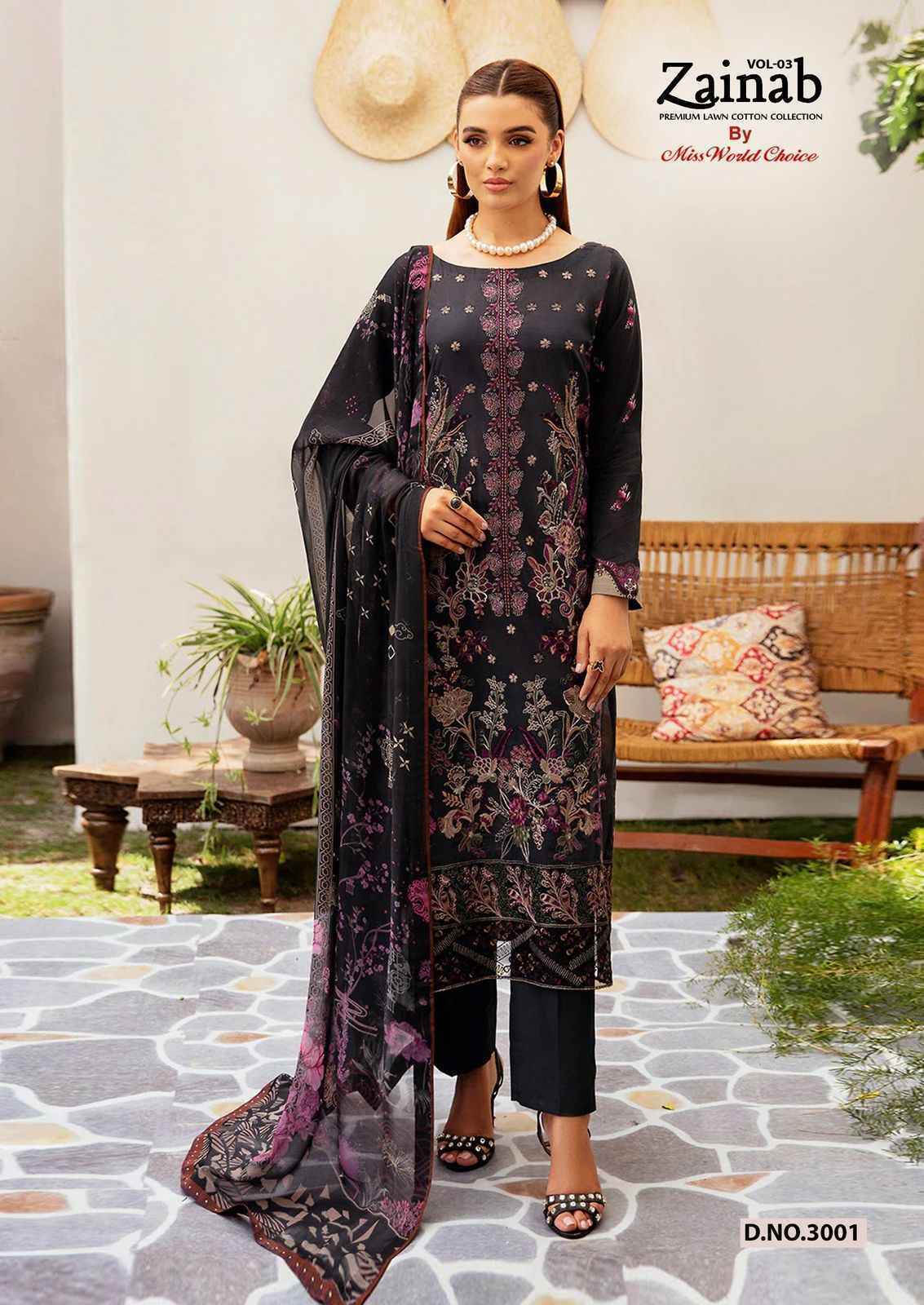 Miss World Choice Zainab Vol-3 Lawn Cotton Dress Material (6 pcs Catalogue)
