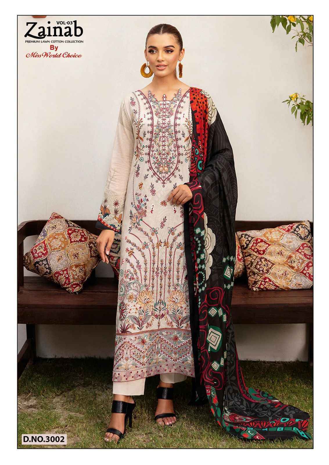 Miss World Choice Zainab Vol-3 Lawn Cotton Dress Material (6 pcs Catalogue)