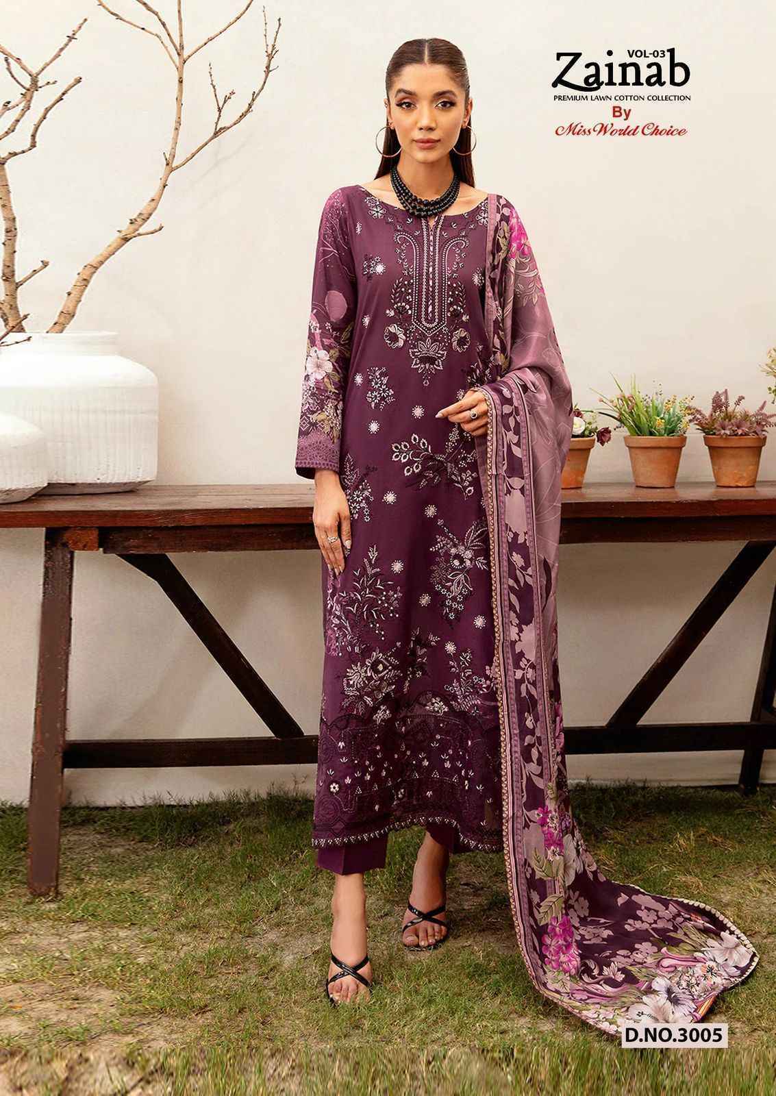 Miss World Choice Zainab Vol-3 Lawn Cotton Dress Material (6 pcs Catalogue)