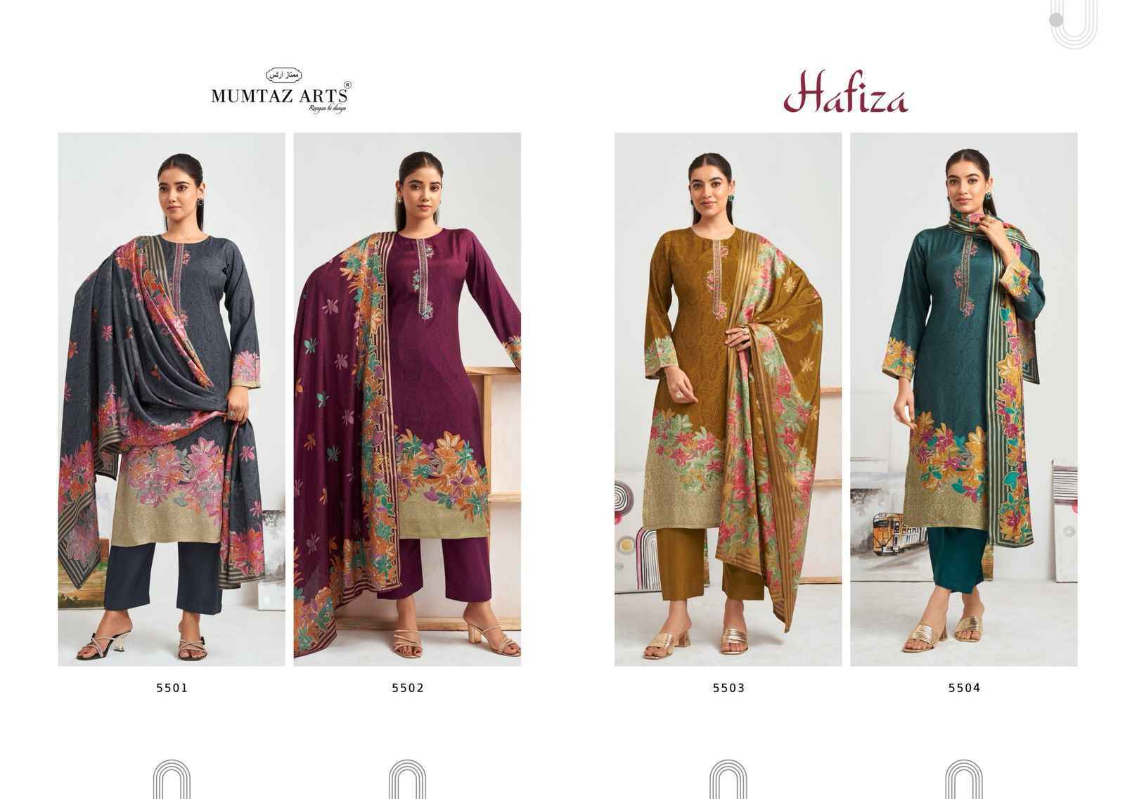 Mumtaz Arts Hafiza Viscouse Muslin Suits Latest Catalog ( 4 pcs Catalogue )