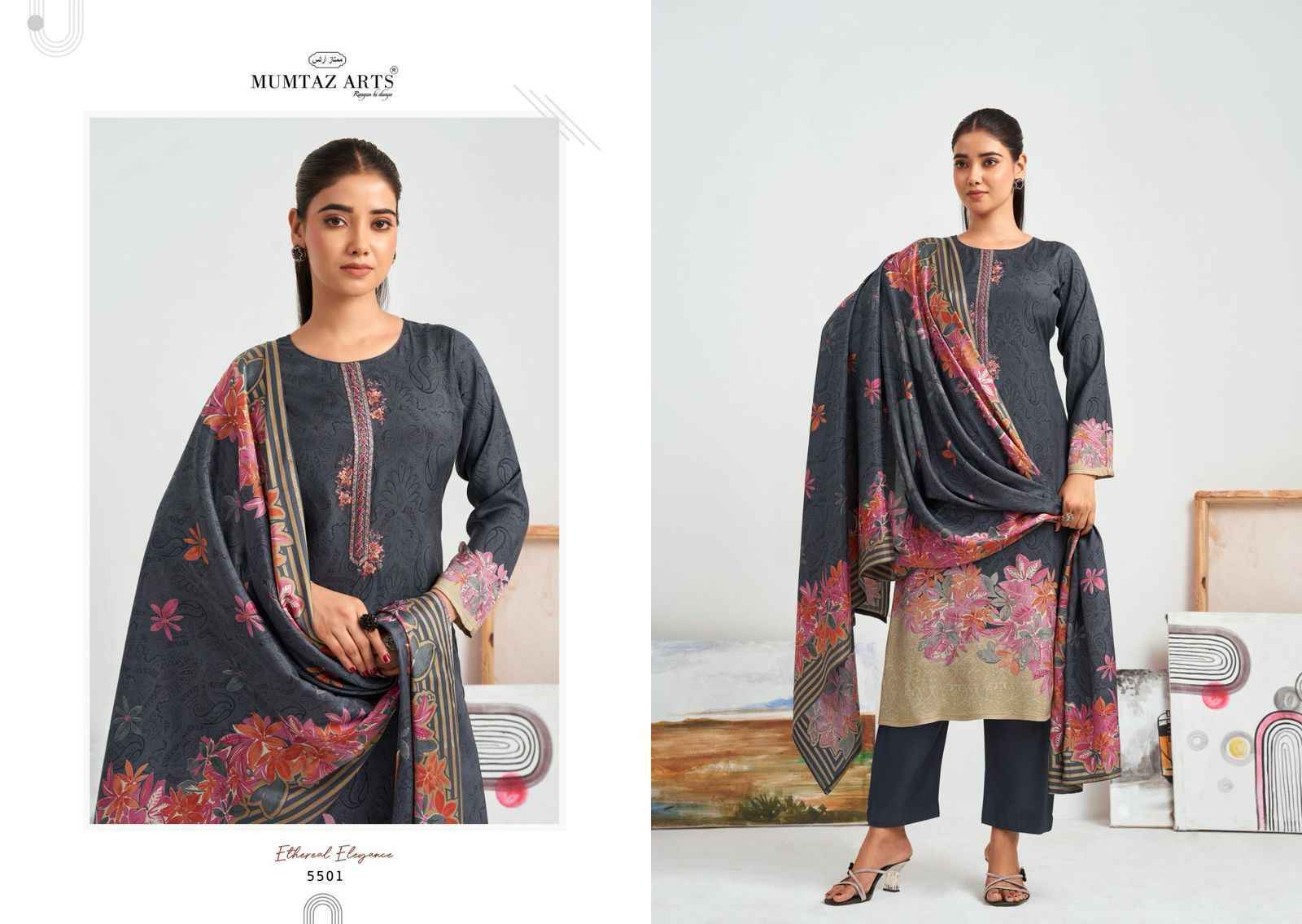 Mumtaz Arts Hafiza Viscouse Muslin Suits Latest Catalog ( 4 pcs Catalogue )