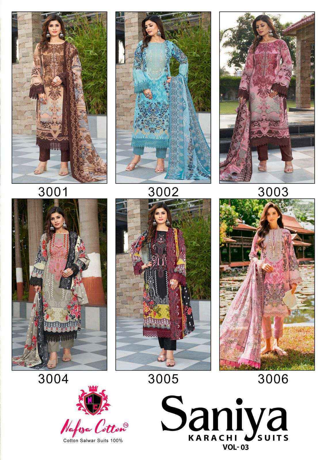 Nafisa Cotton Saniya Karachi Suits Vol 3 Wholesale Dress Material ( 6 pcs Catalogue )